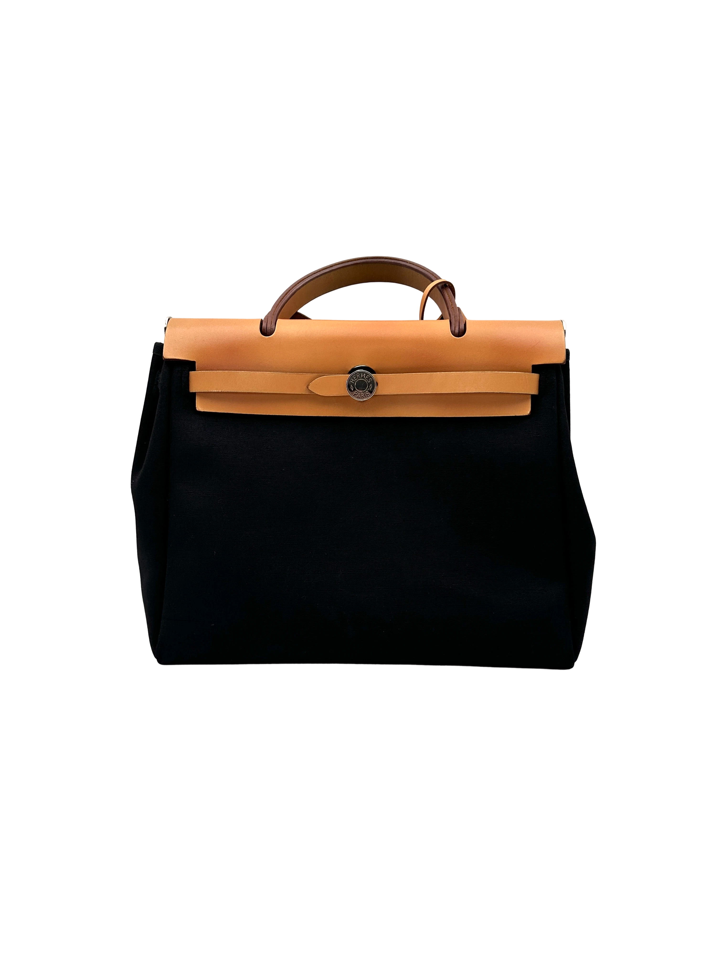 Hermes Herbag31 Black Toile Canvas Handle Bag HR137