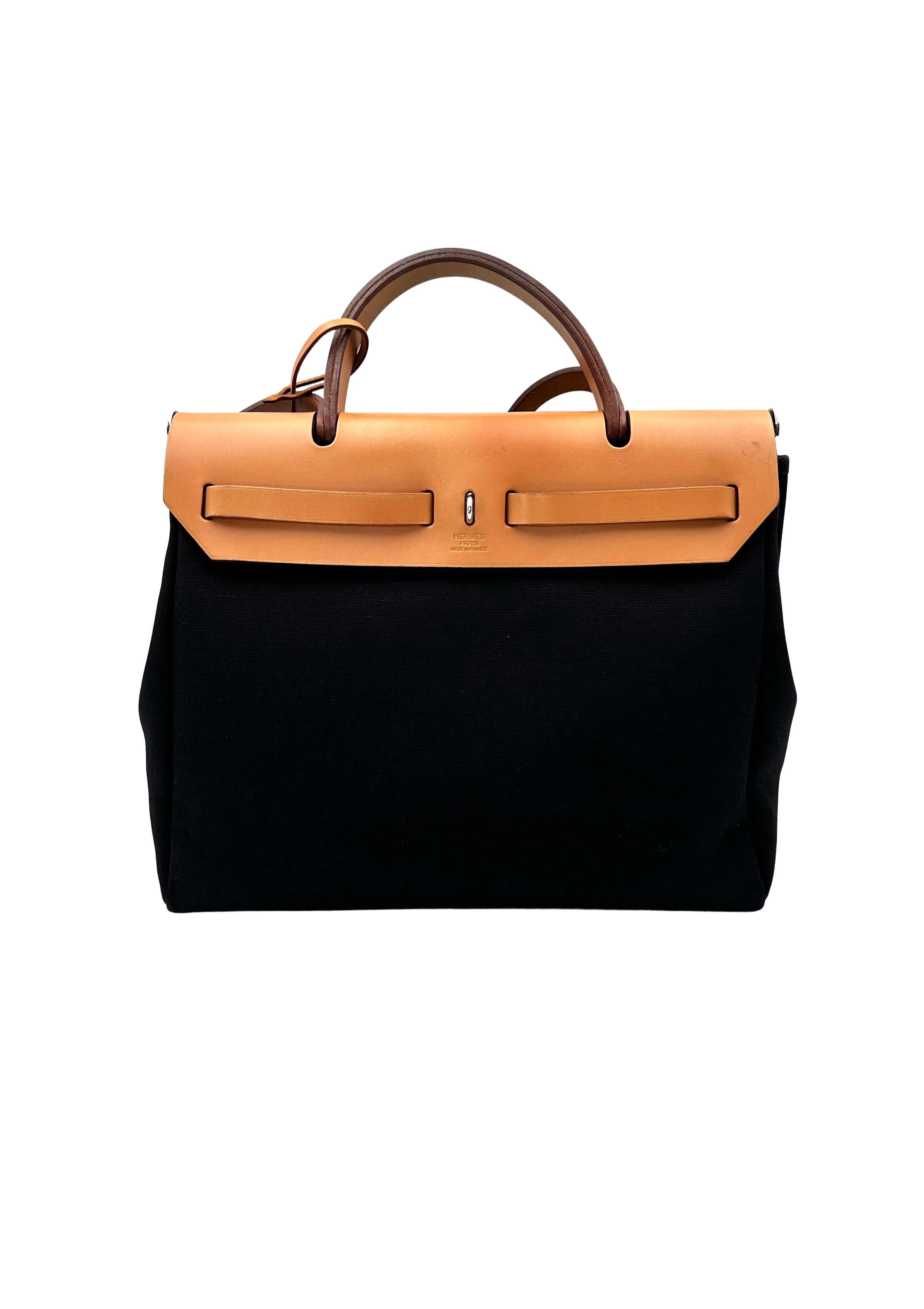 Hermes Herbag31 Black Toile Canvas Handle Bag HR137