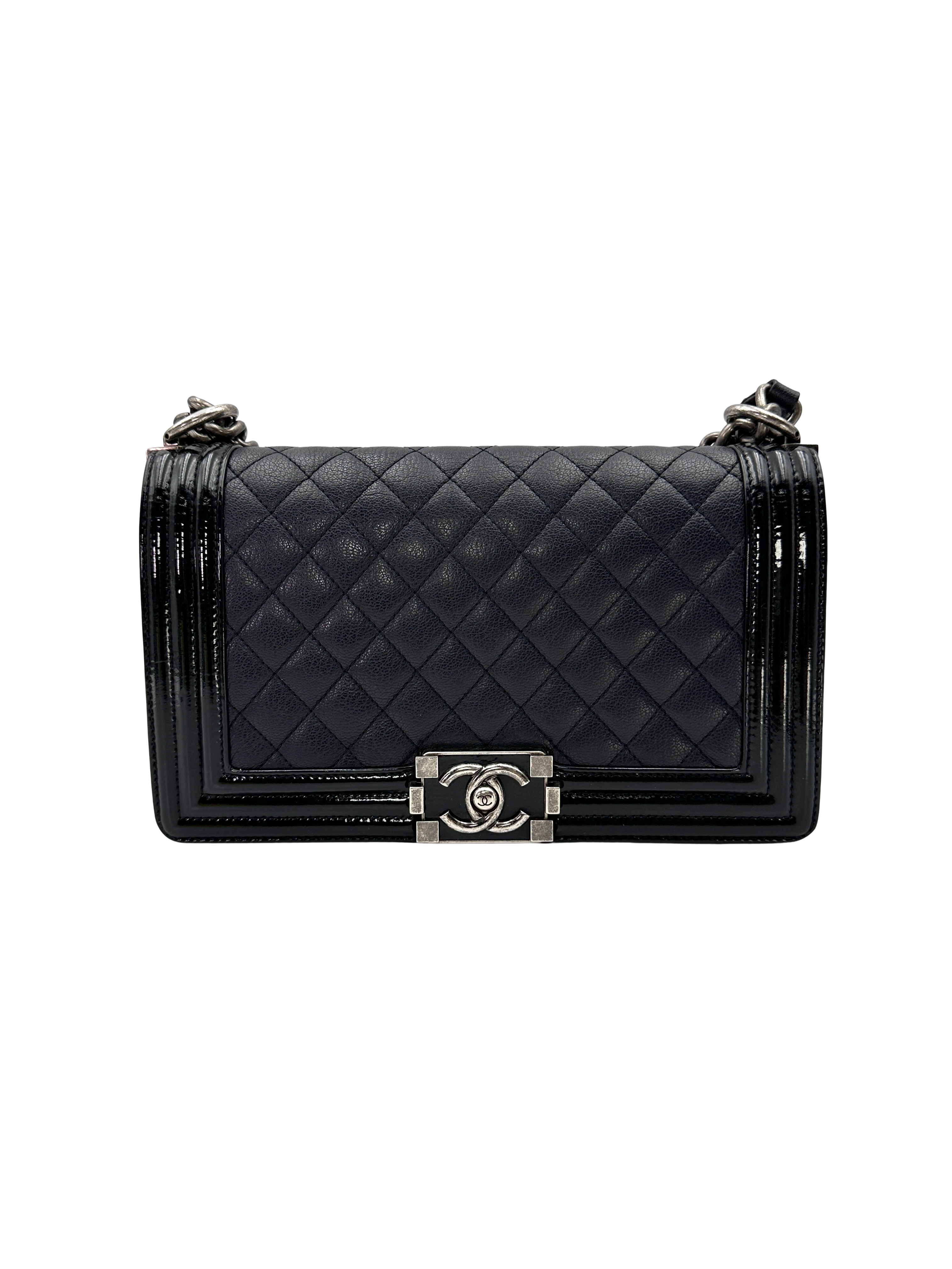 Chanel LeBoy Navy Quilted Leather Flap Bag With Silver Buckle(21***55) CC2348