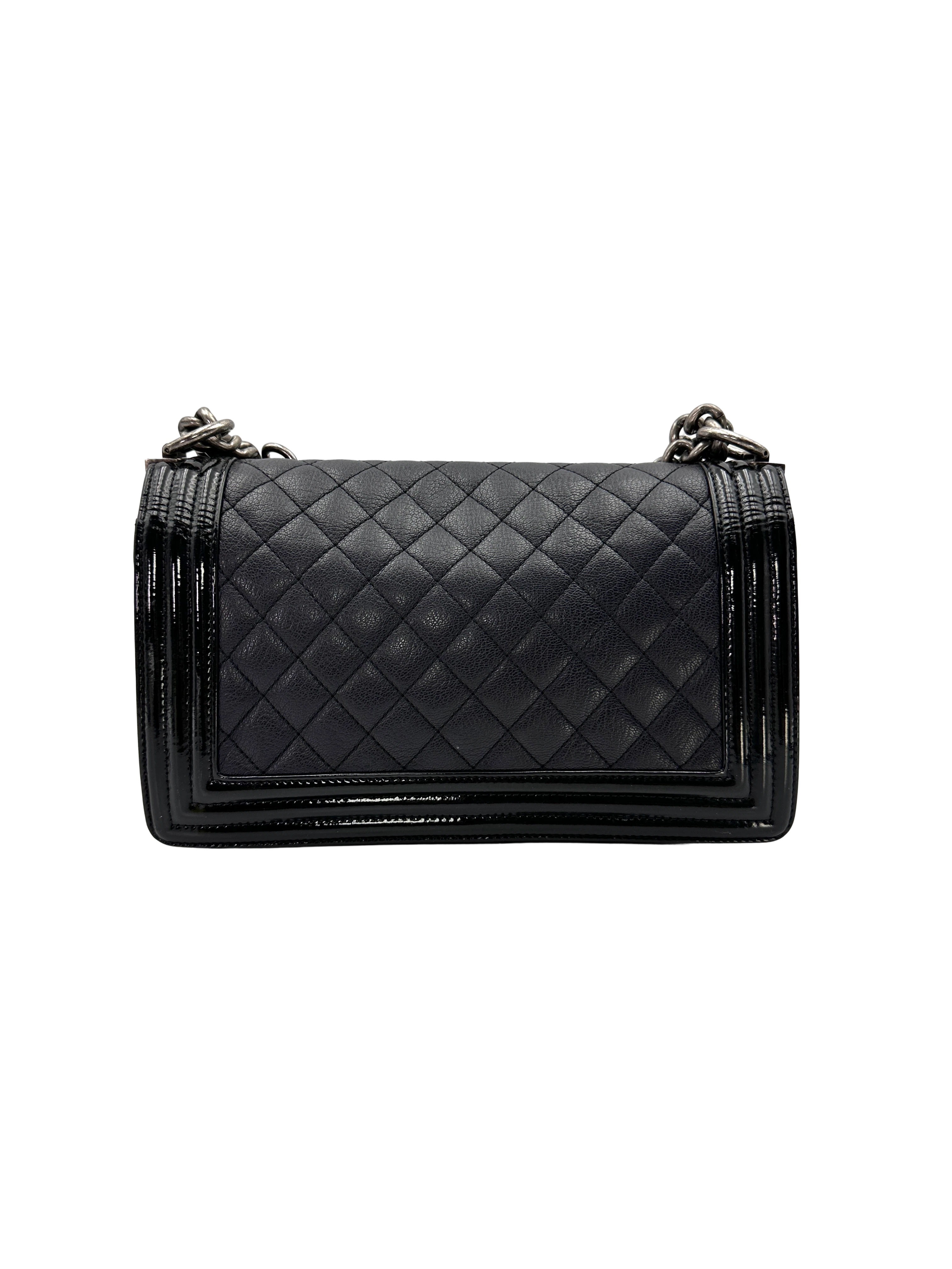 Chanel LeBoy Navy Quilted Leather Flap Bag With Silver Buckle(21***55) CC2348