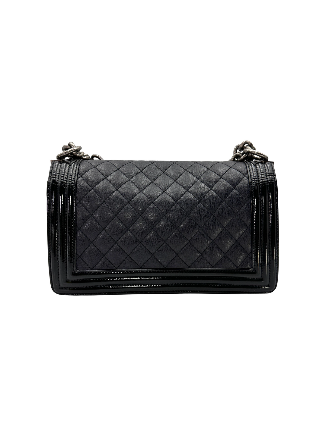 Chanel LeBoy Navy Quilted Leather Flap Bag With Silver Buckle(21***55) CC2348
