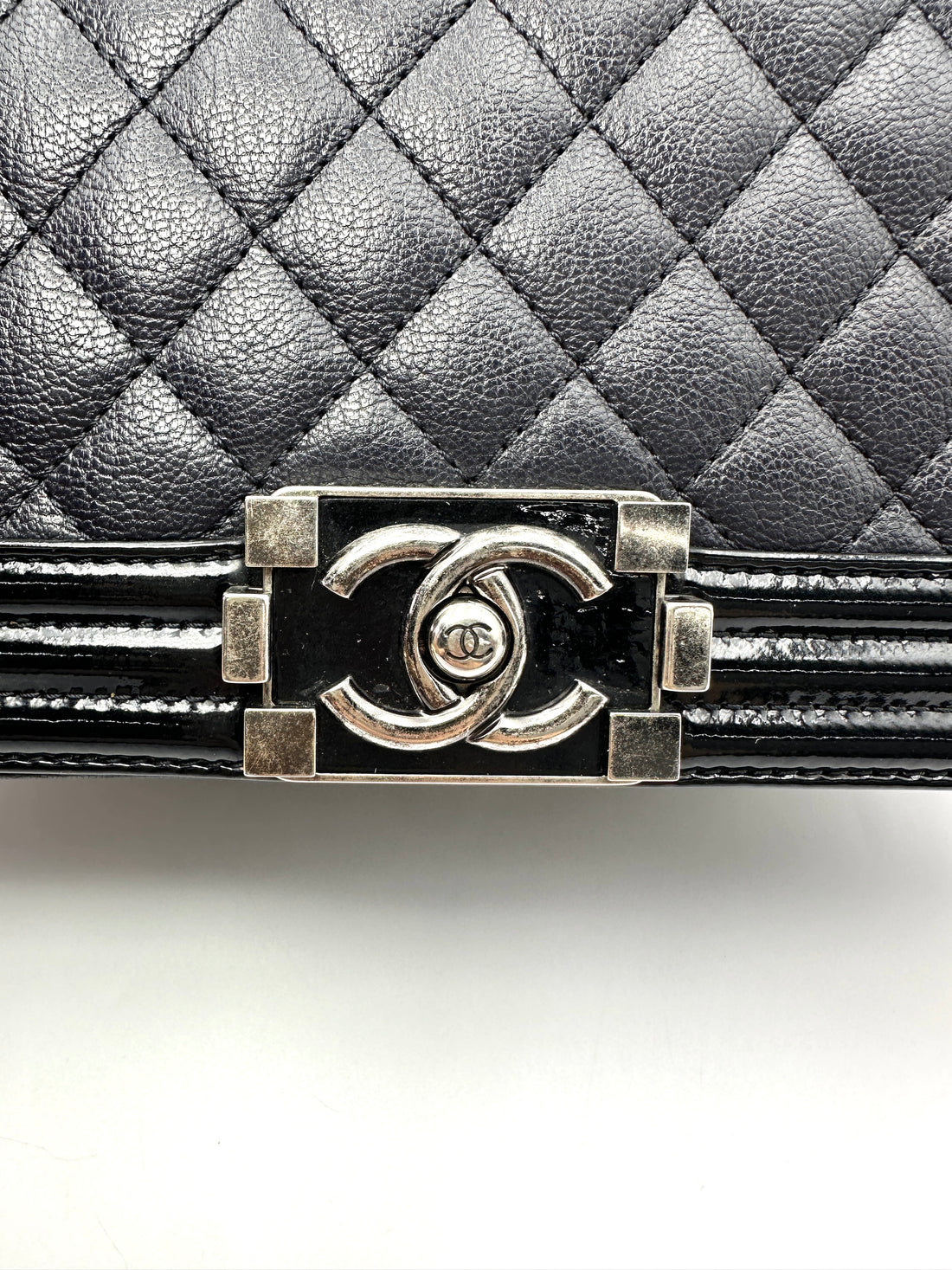 Chanel LeBoy Navy Quilted Leather Flap Bag With Silver Buckle(21***55) CC2348