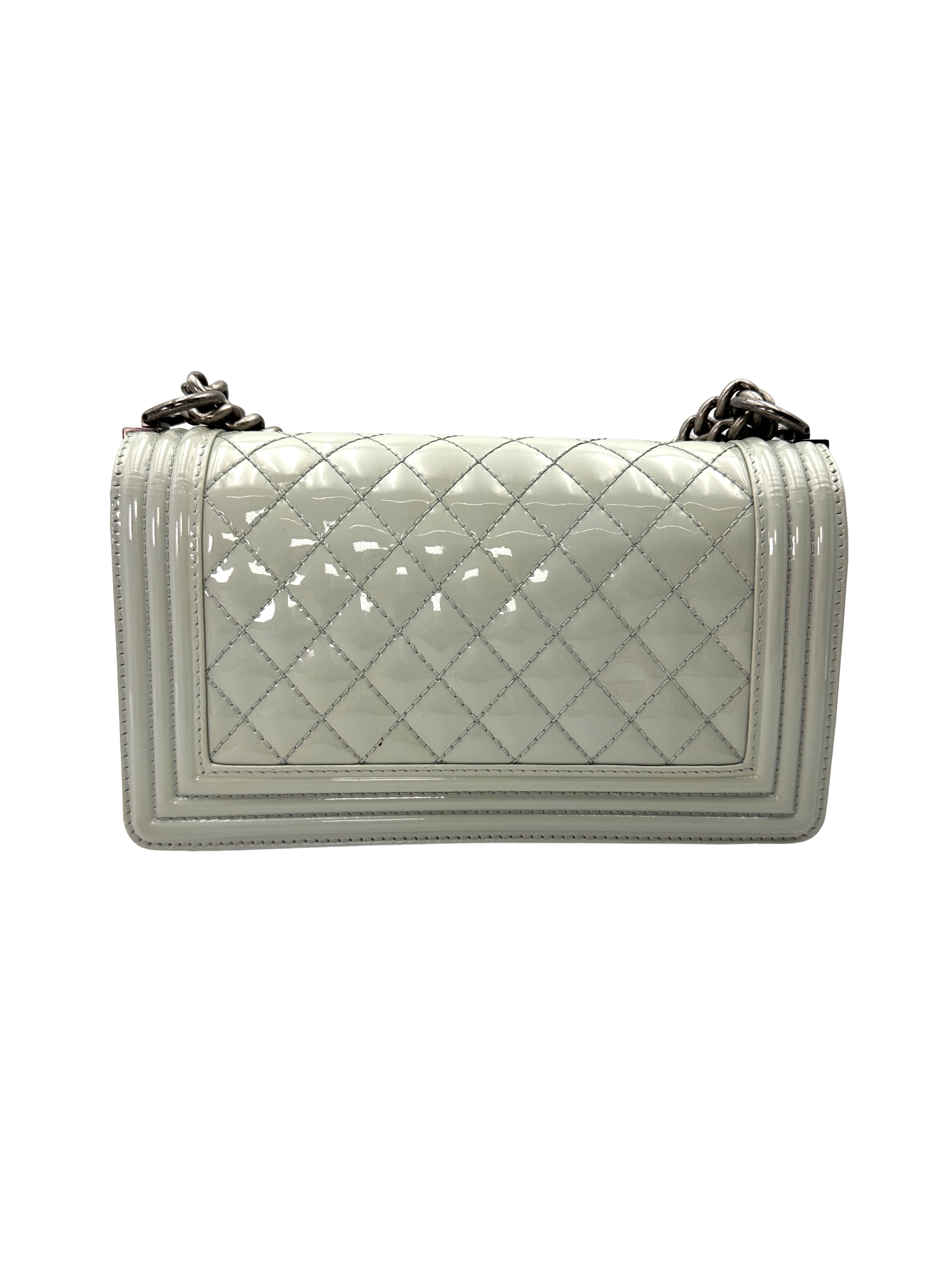 Chanel LeBoy Grey Quilted Patent Leather Flap Bag With Silver Buckle(17***48) CC2347