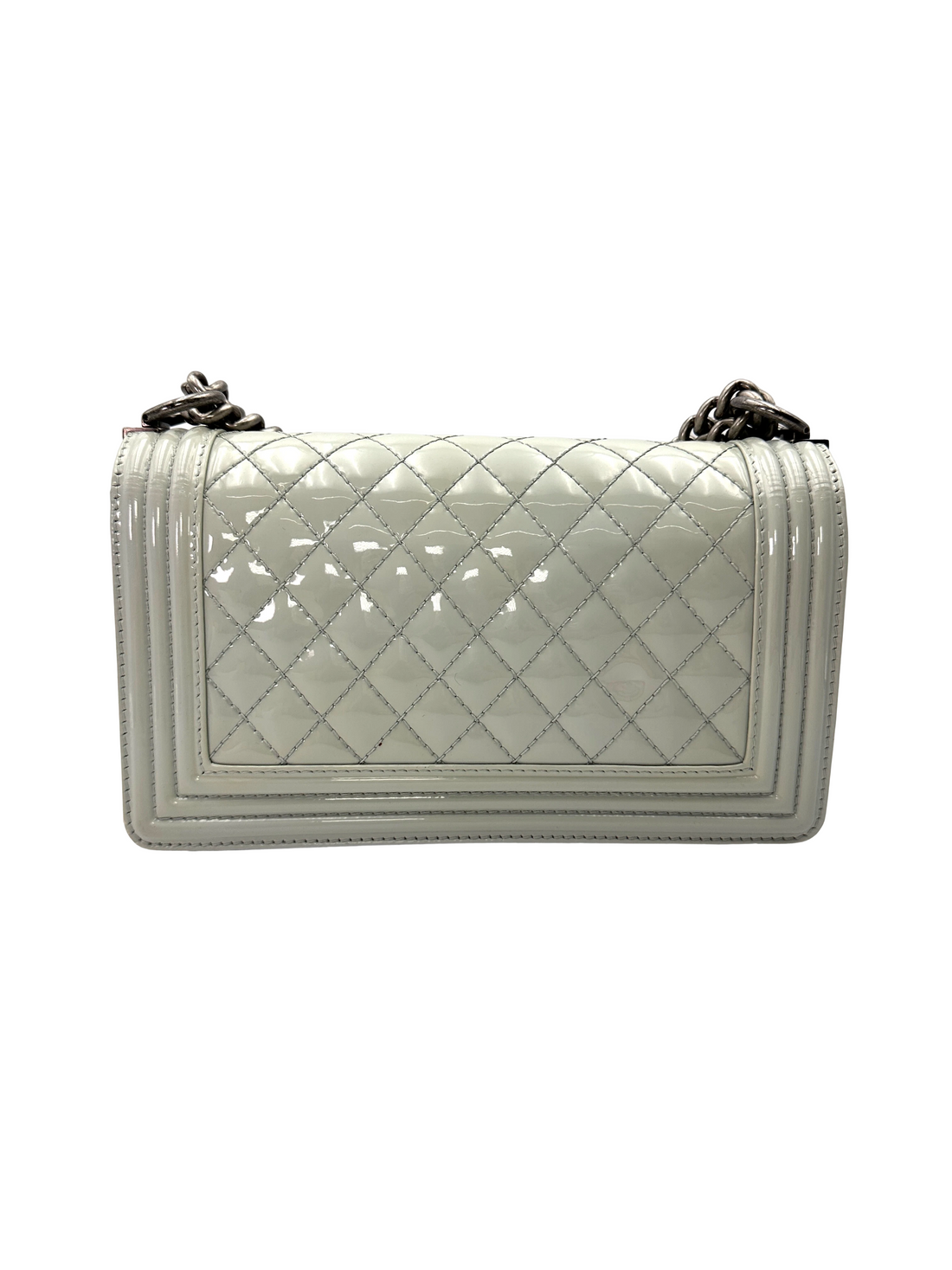 Chanel LeBoy Grey Quilted Patent Leather Flap Bag With Silver Buckle(17***48) CC2347