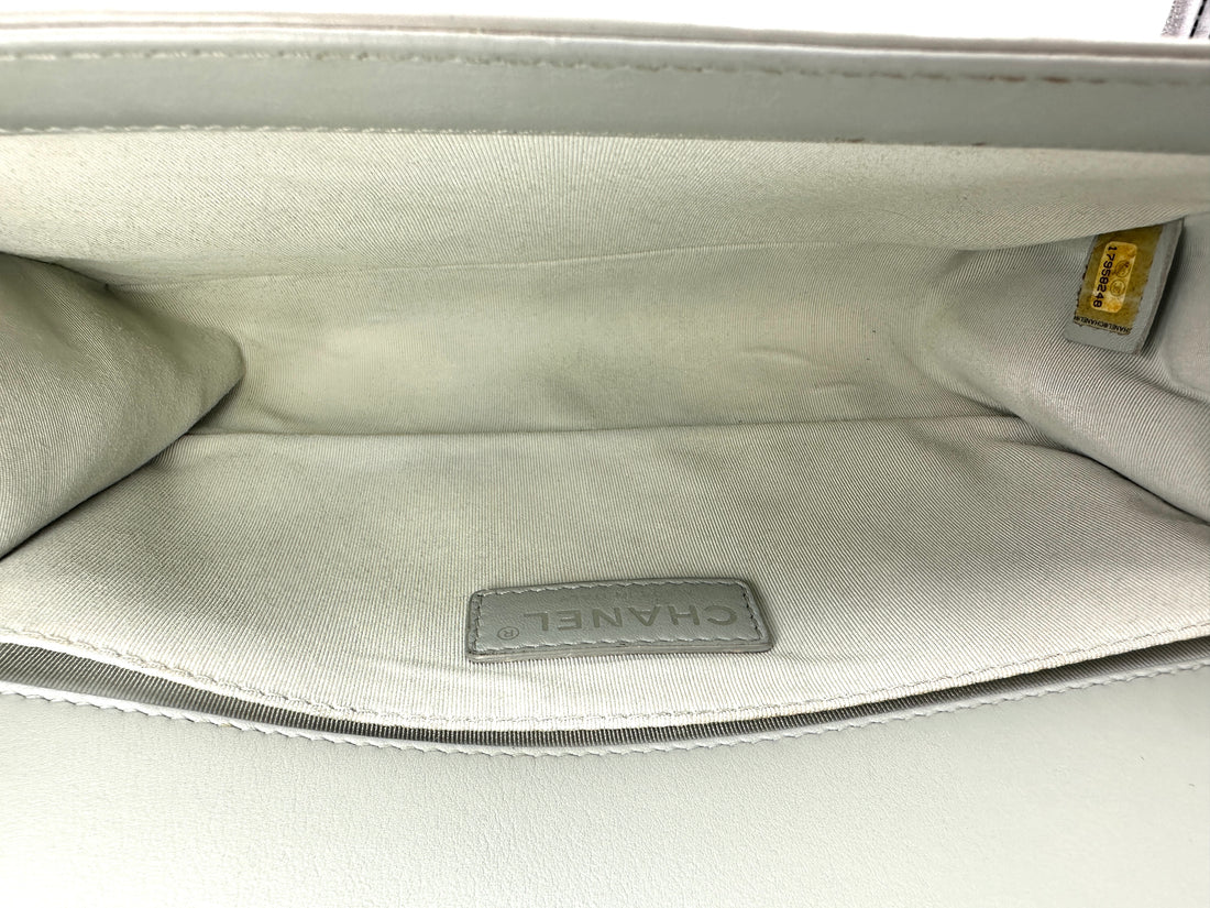 Chanel LeBoy Grey Quilted Patent Leather Flap Bag With Silver Buckle(17***48) CC2347