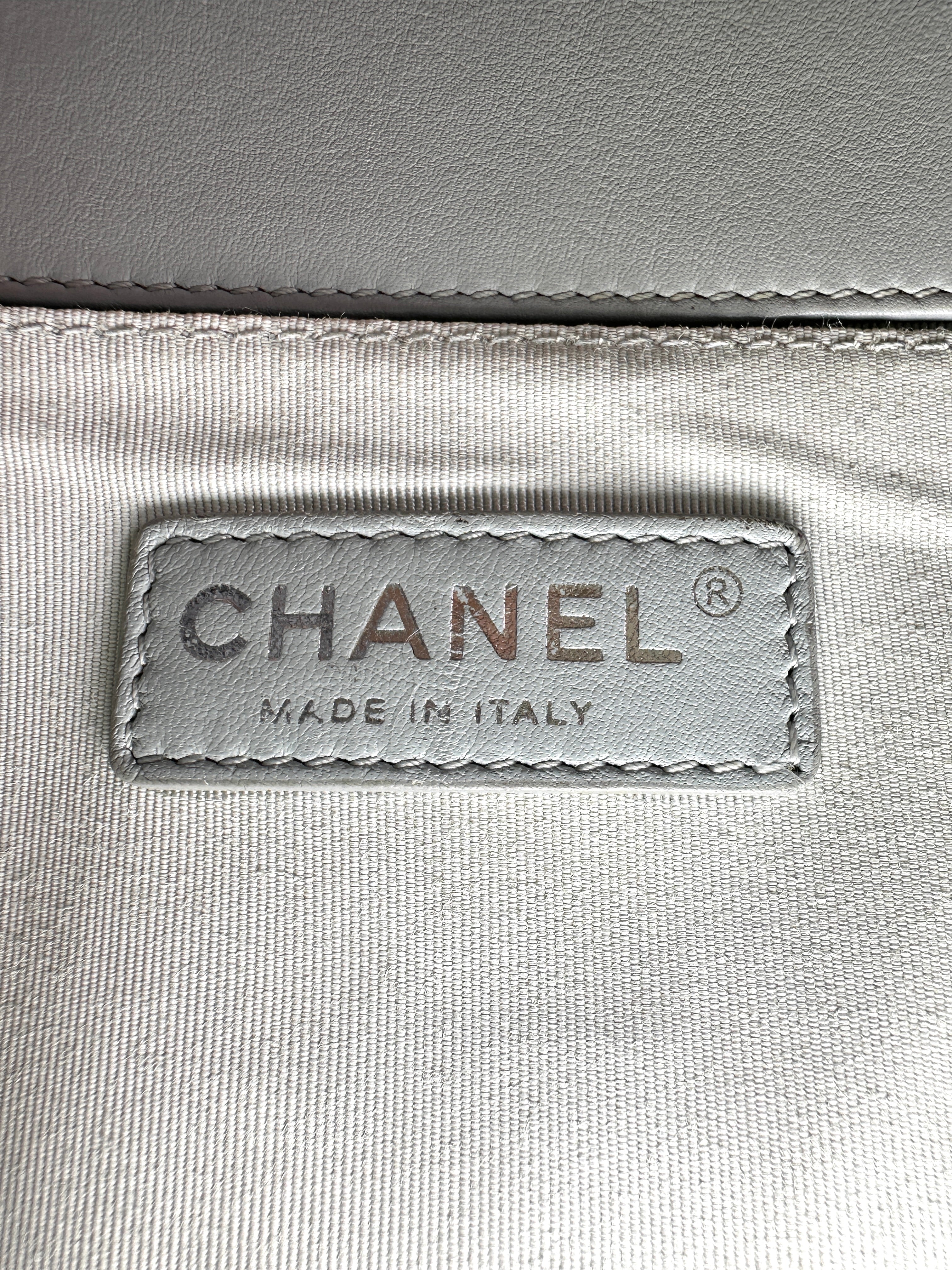 Chanel LeBoy Grey Quilted Patent Leather Flap Bag With Silver Buckle(17***48) CC2347