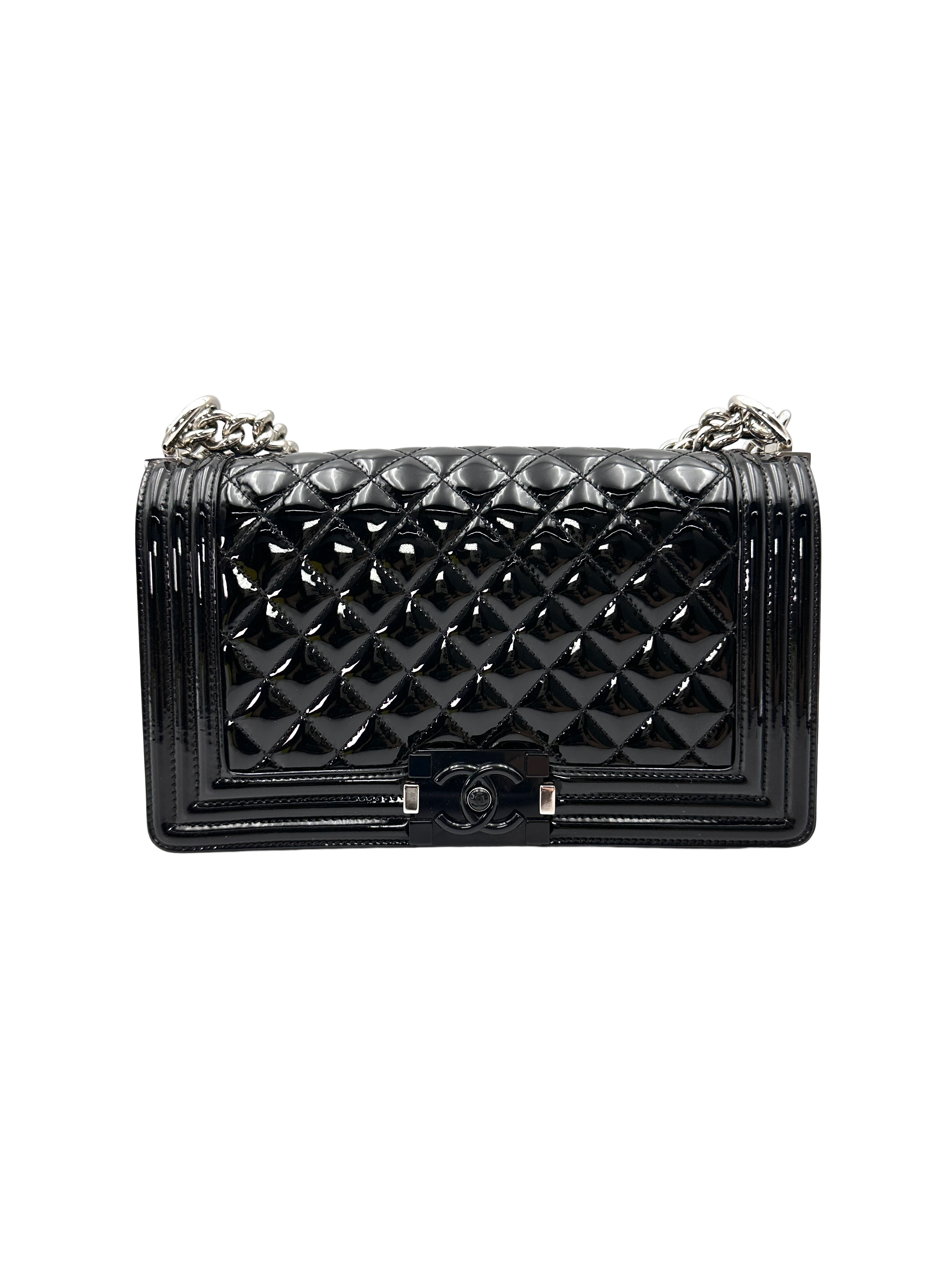 Chanel LeBoy Black Quilted Patent Leather Medium Size Flap Bag(20***34) CC2352