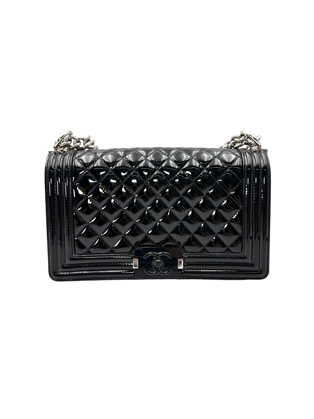 Chanel LeBoy Black Quilted Patent Leather Medium Size Flap Bag(20***34) CC2352