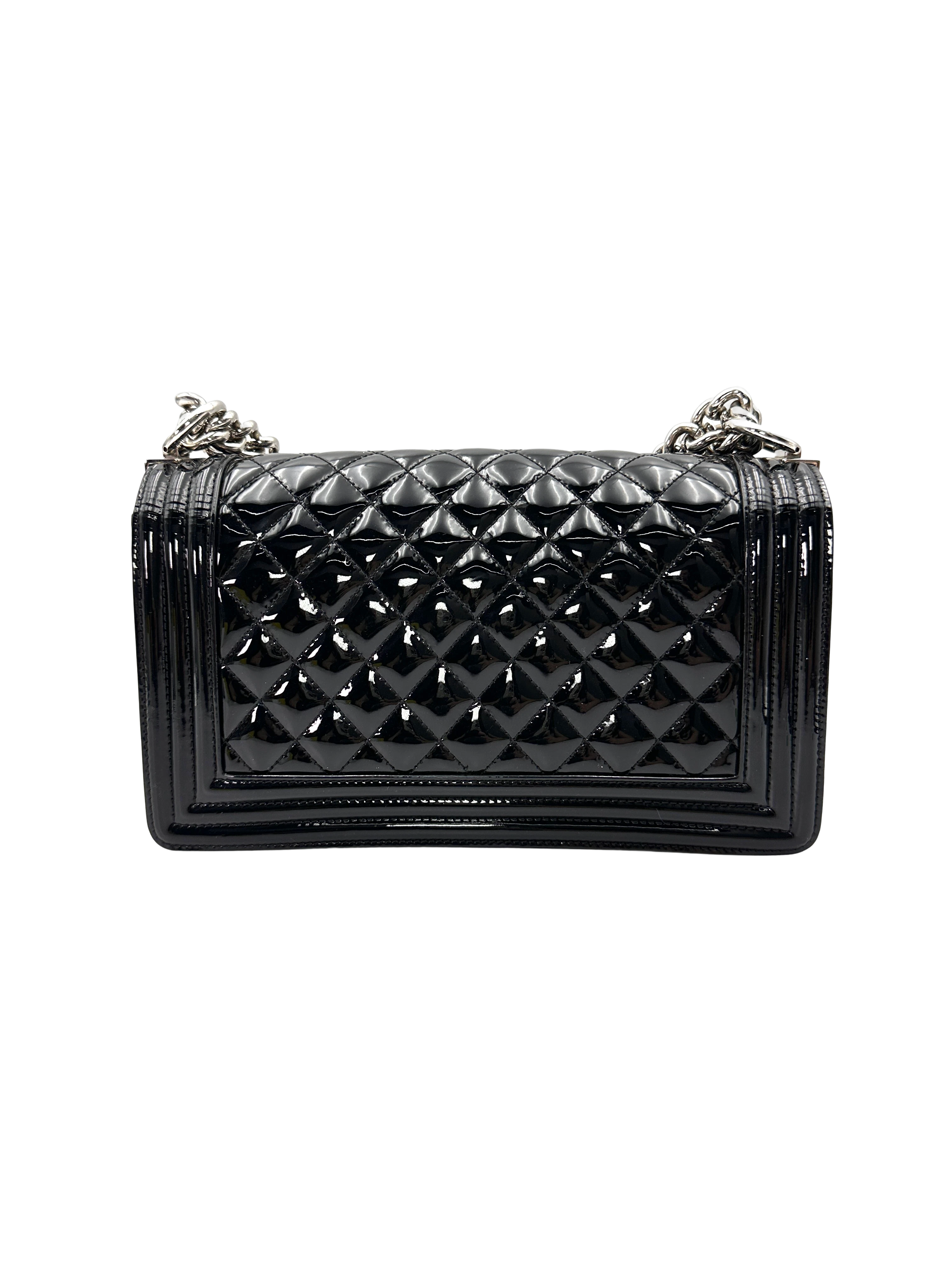 Chanel LeBoy Black Quilted Patent Leather Medium Size Flap Bag(20***34) CC2352