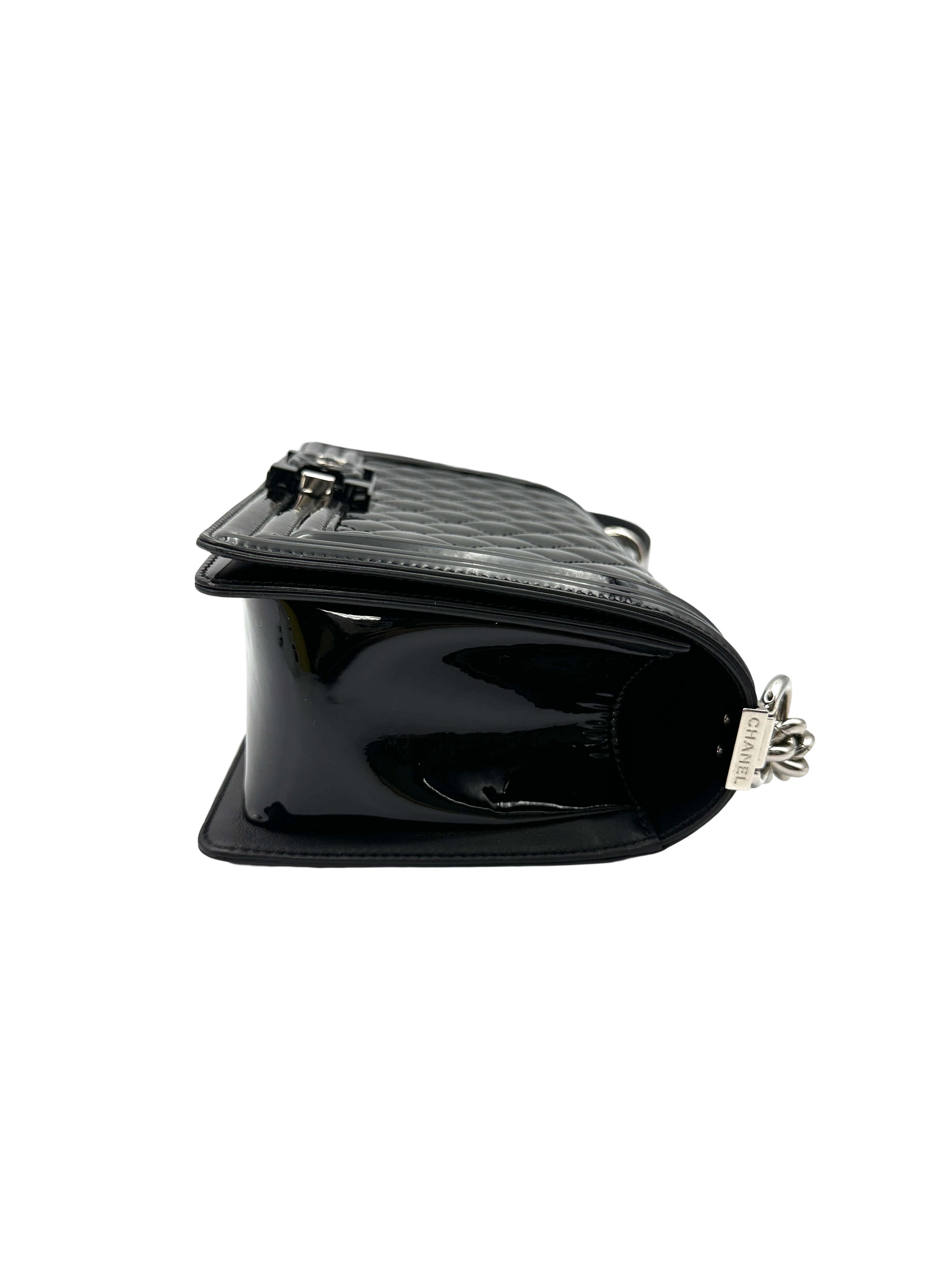 Chanel LeBoy Black Quilted Patent Leather Medium Size Flap Bag(20***34) CC2352
