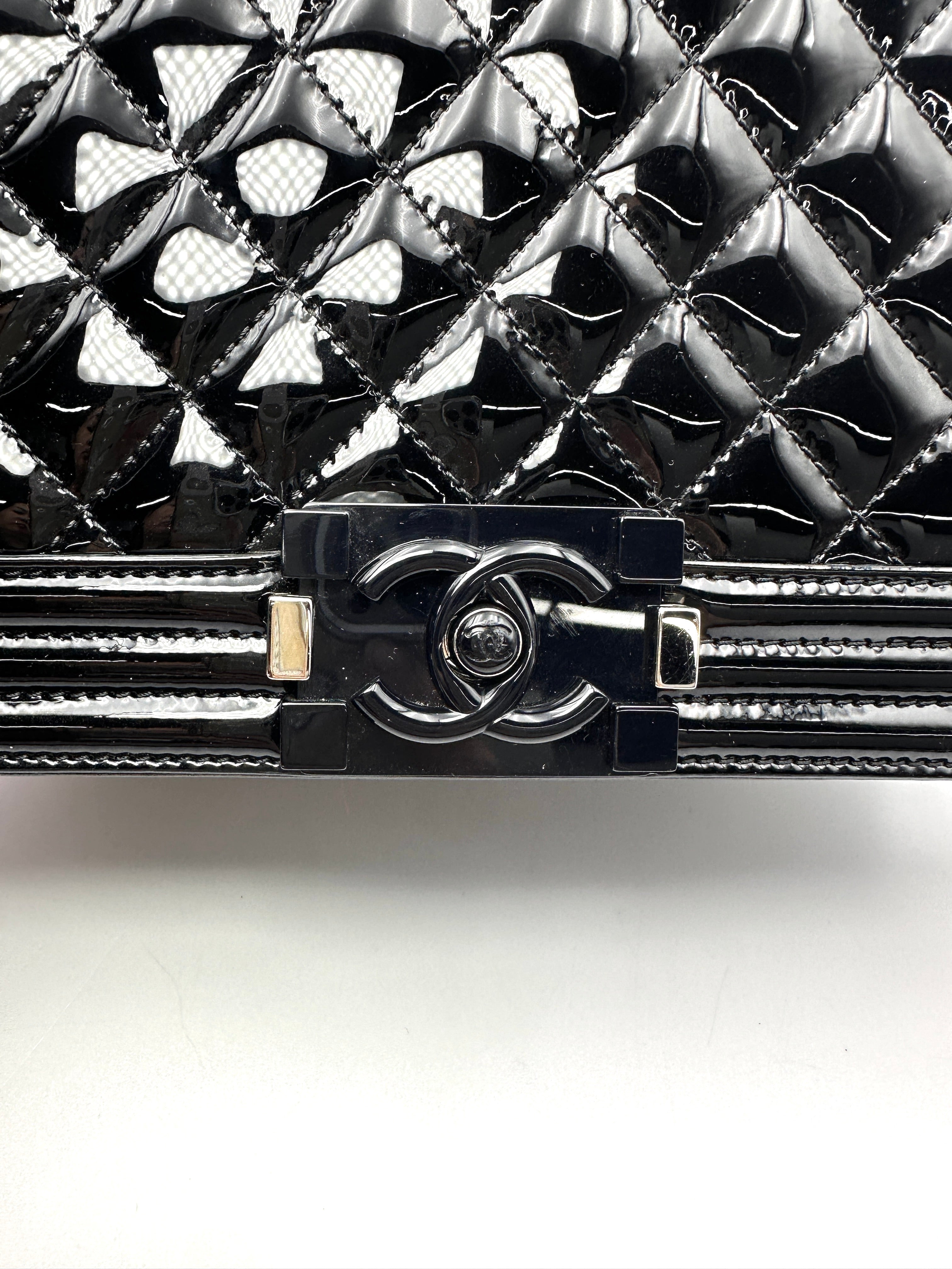 Chanel LeBoy Black Quilted Patent Leather Medium Size Flap Bag(20***34) CC2352