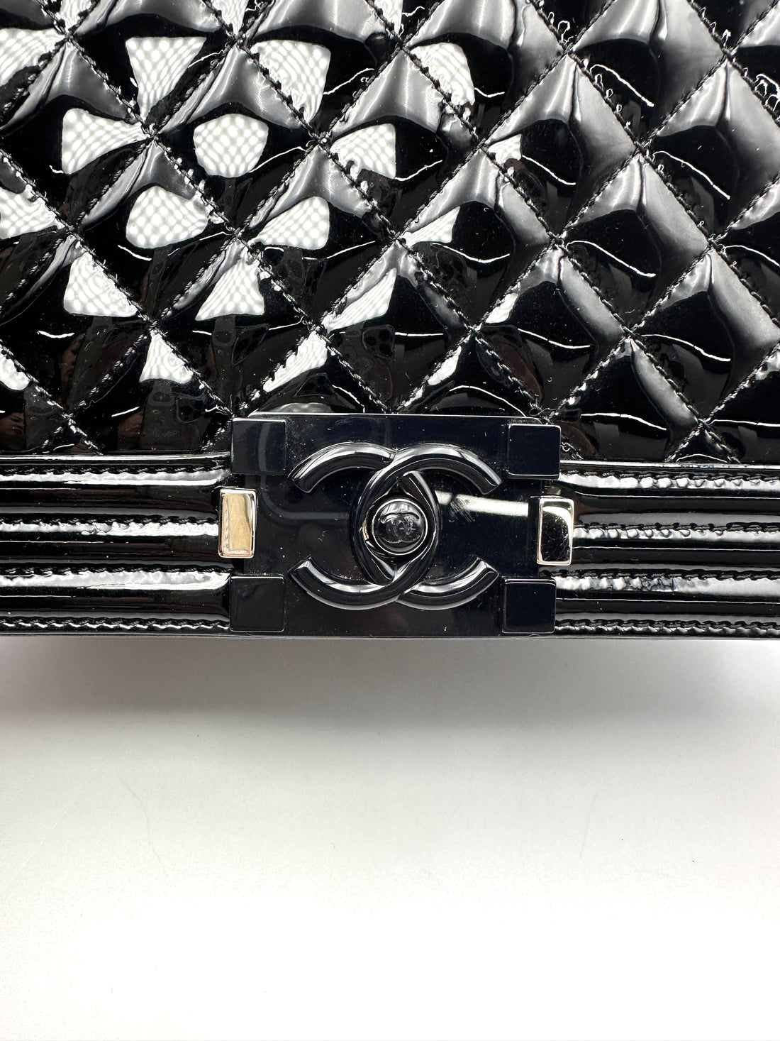 Chanel LeBoy Black Quilted Patent Leather Medium Size Flap Bag(20***34) CC2352