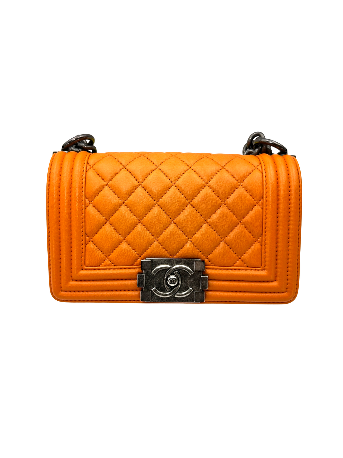 Chanel LeBoy Orange Quilted Lambskin Small Size Flap Bag With Silver Buckle(20***93) CC2343