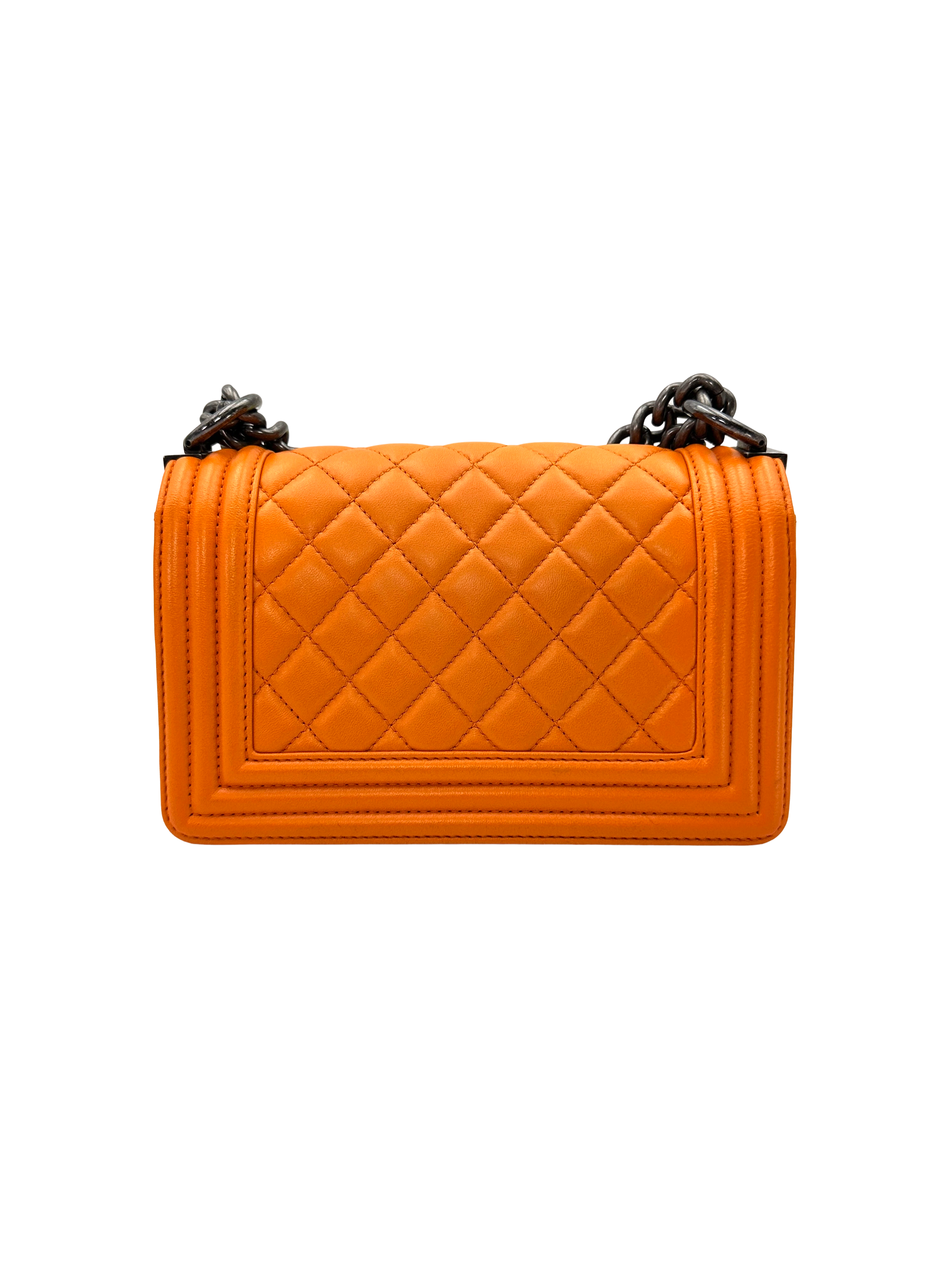 Chanel LeBoy Orange Quilted Lambskin Small Size Flap Bag With Silver Buckle(20***93) CC2343