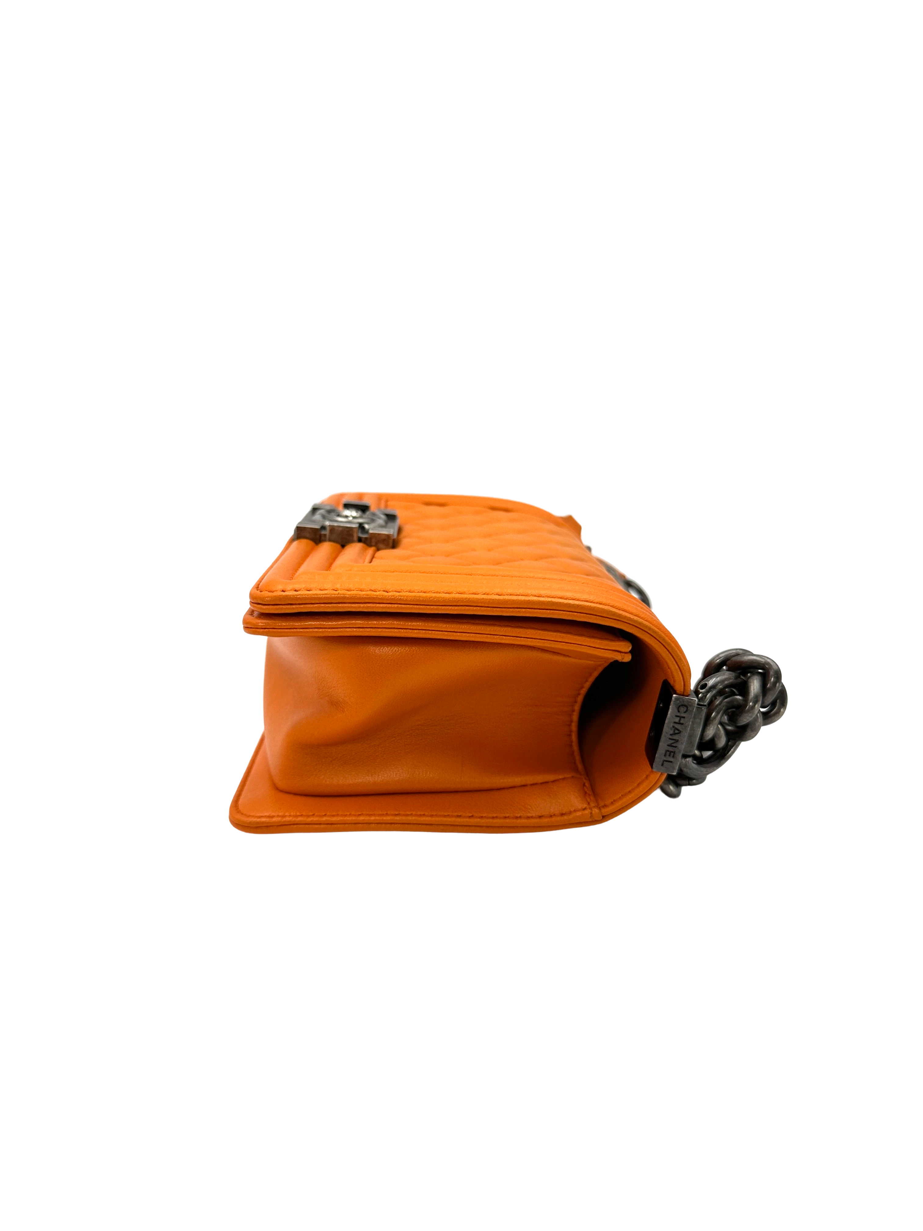 Chanel LeBoy Orange Quilted Lambskin Small Size Flap Bag With Silver Buckle(20***93) CC2343
