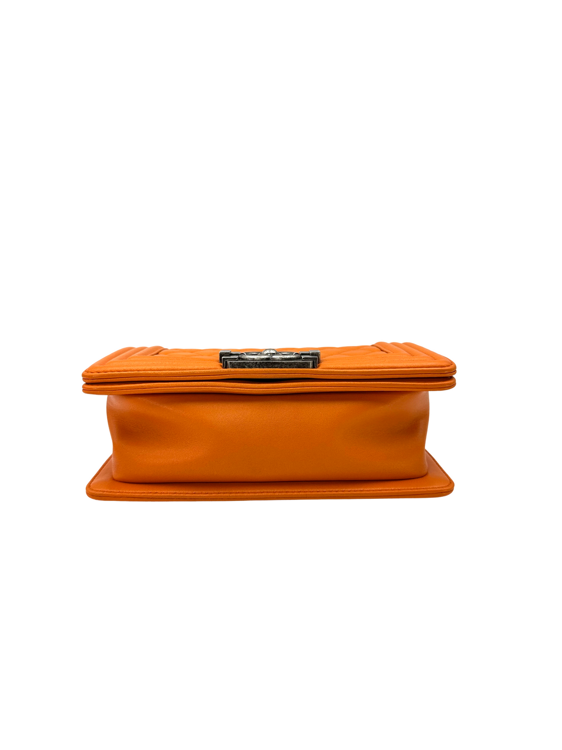 Chanel LeBoy Orange Quilted Lambskin Small Size Flap Bag With Silver Buckle(20***93) CC2343