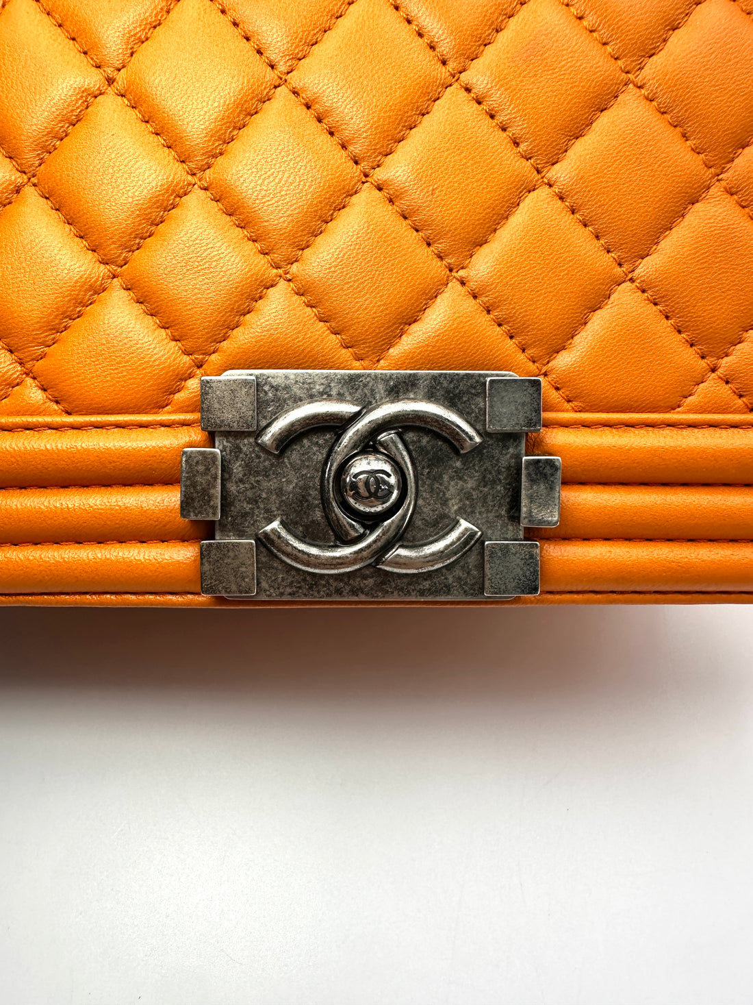 Chanel LeBoy Orange Quilted Lambskin Small Size Flap Bag With Silver Buckle(20***93) CC2343