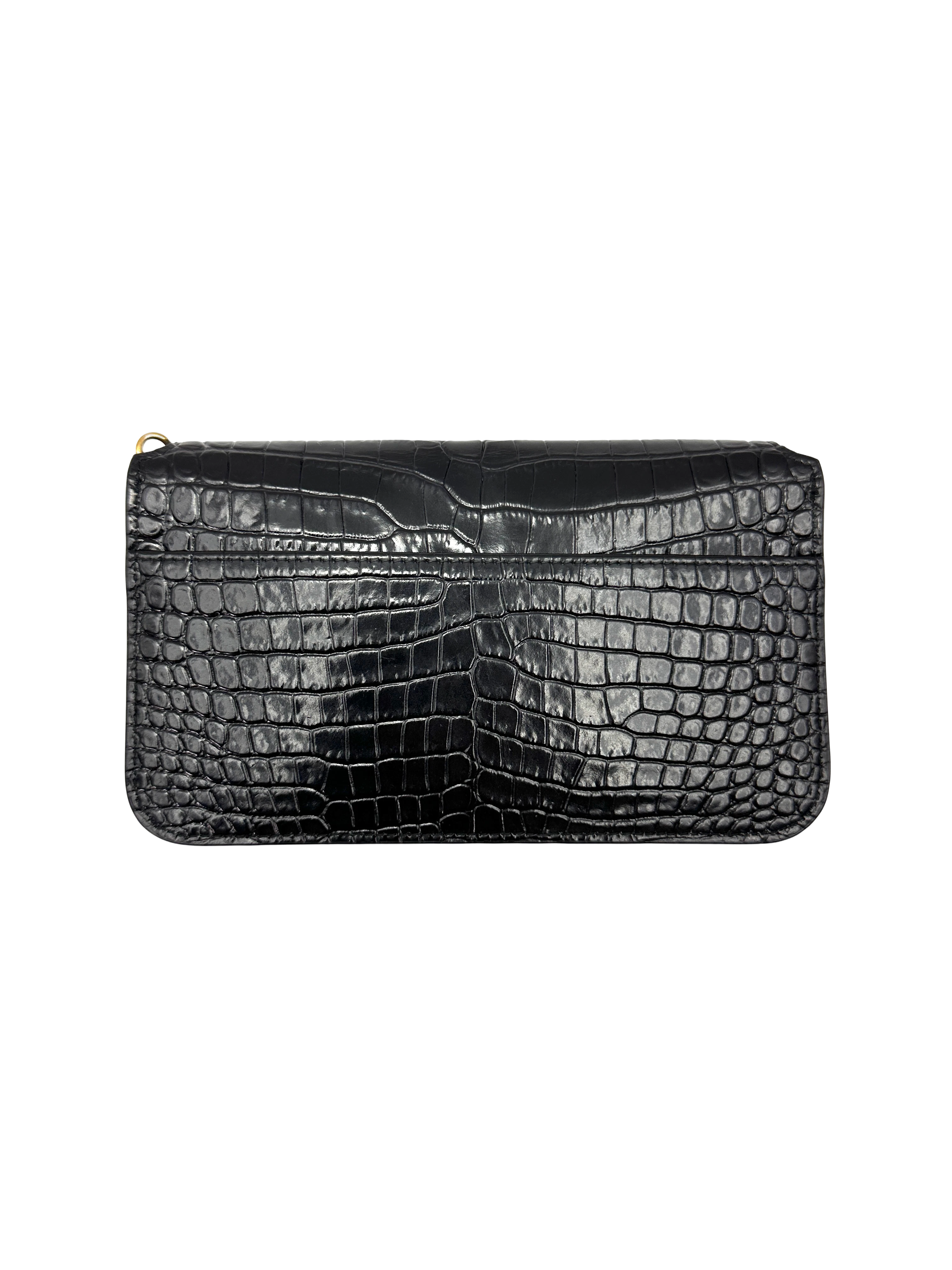 Saint Laurent Black Croc-Embossed Leather Wallet On Chain SL274