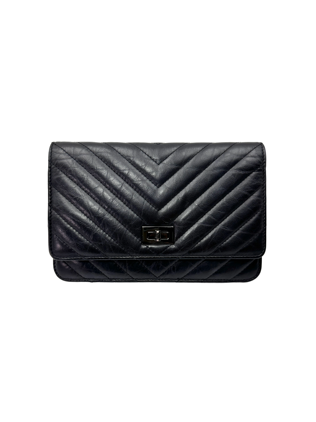 Chanel So Black Chevron Quilted Leather Wallet On Chain(30***95) CC2346