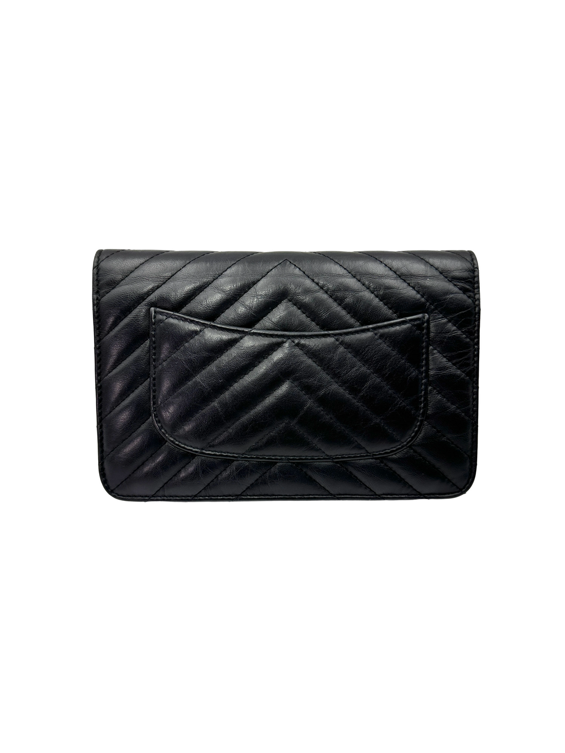 Chanel So Black Chevron Quilted Leather Wallet On Chain(30***95) CC2346
