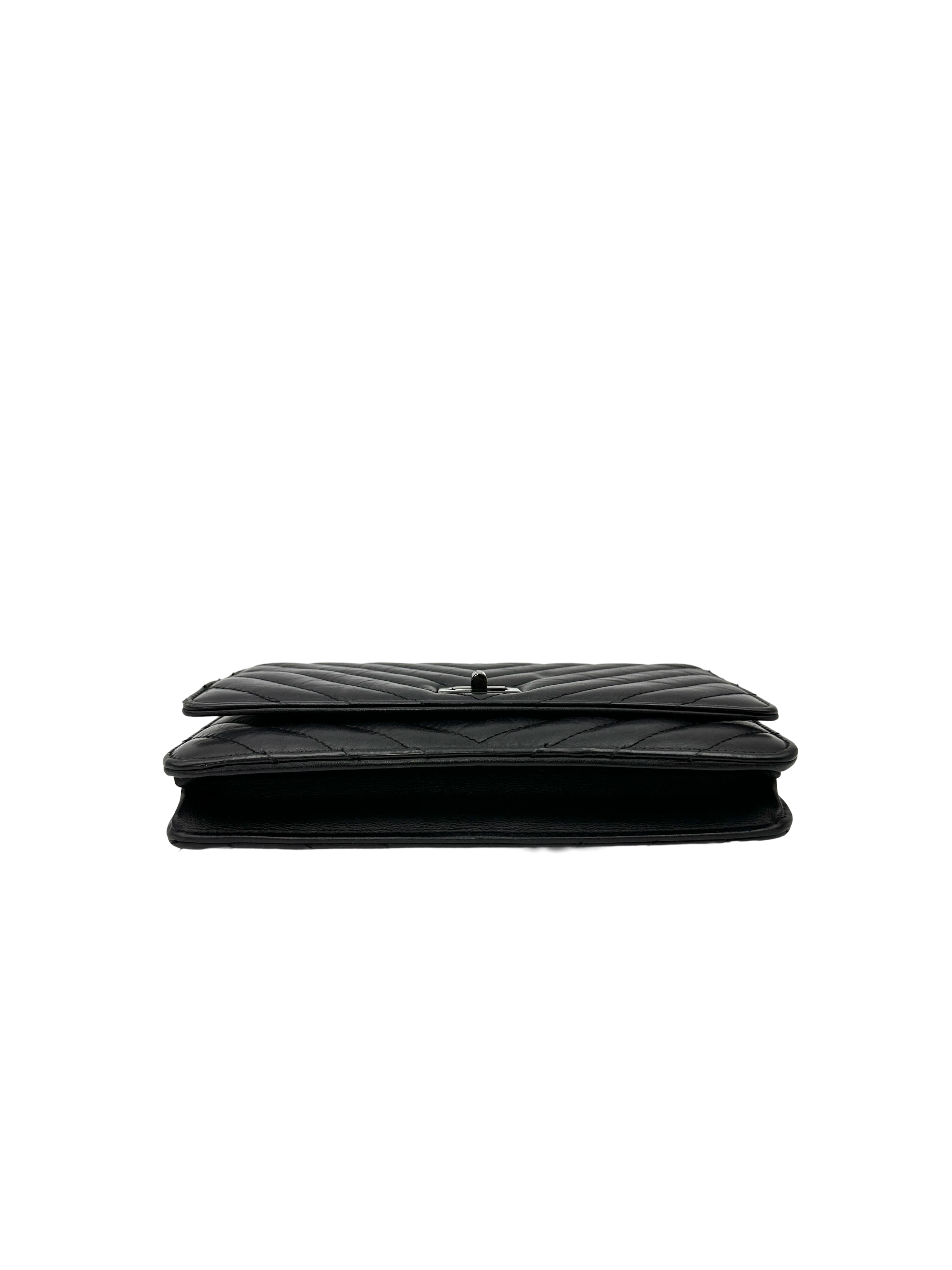 Chanel So Black Chevron Quilted Leather Wallet On Chain(30***95) CC2346