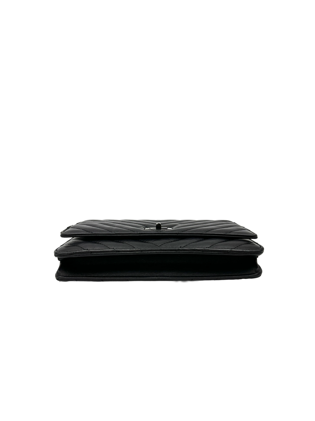 Chanel So Black Chevron Quilted Leather Wallet On Chain(30***95) CC2346