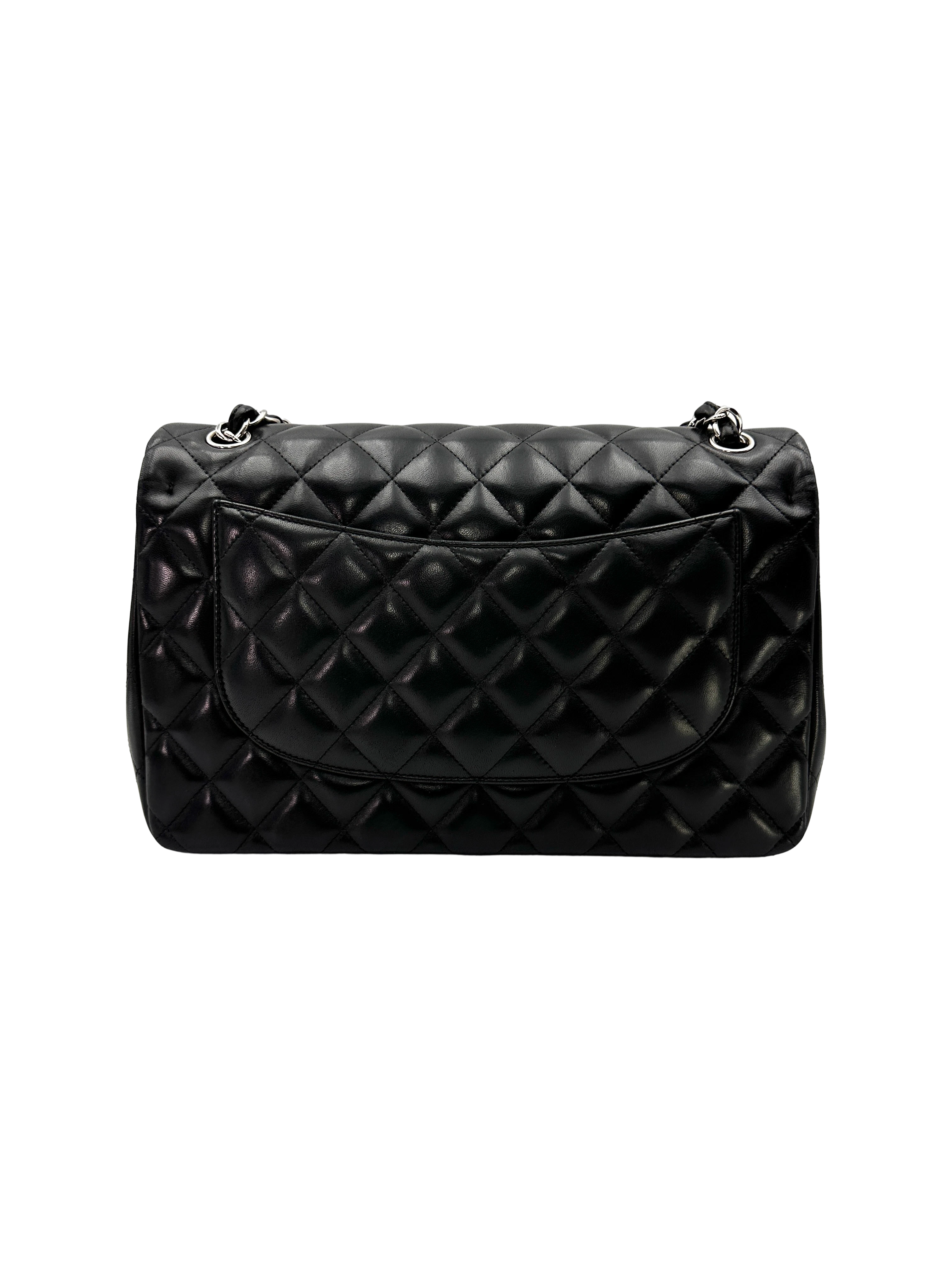Chanel Classic Flap Black Quilted Lambskin Jumbo Shoulder Bag With Silver Buckle(18***22) CC2355
