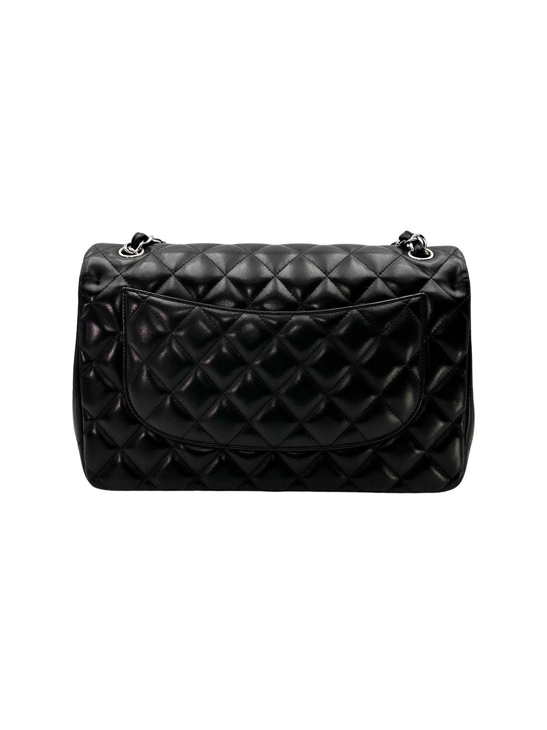 Chanel Classic Flap Black Quilted Lambskin Jumbo Shoulder Bag With Silver Buckle(18***22) CC2355