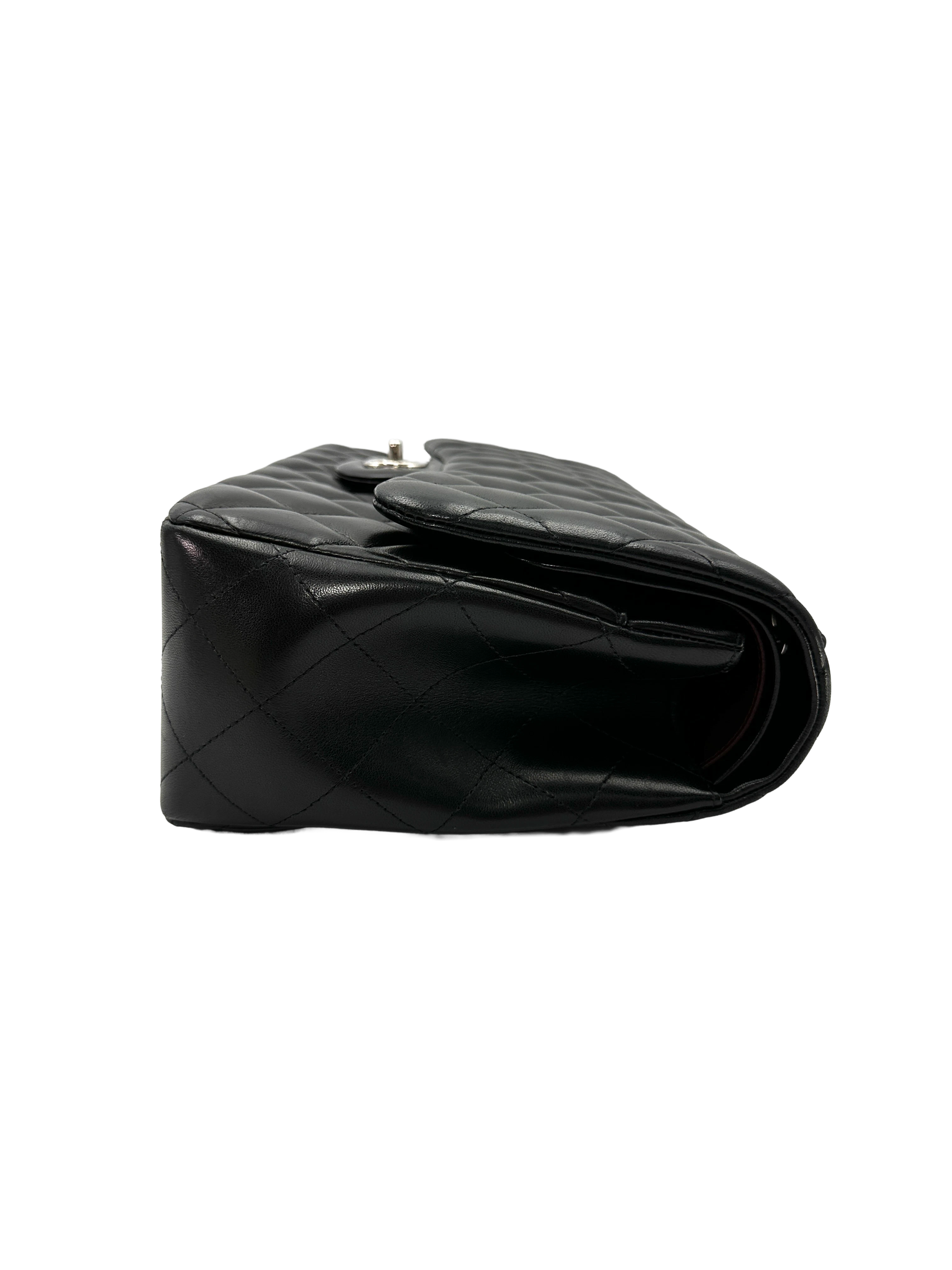 Chanel Classic Flap Black Quilted Lambskin Jumbo Shoulder Bag With Silver Buckle(18***22) CC2355