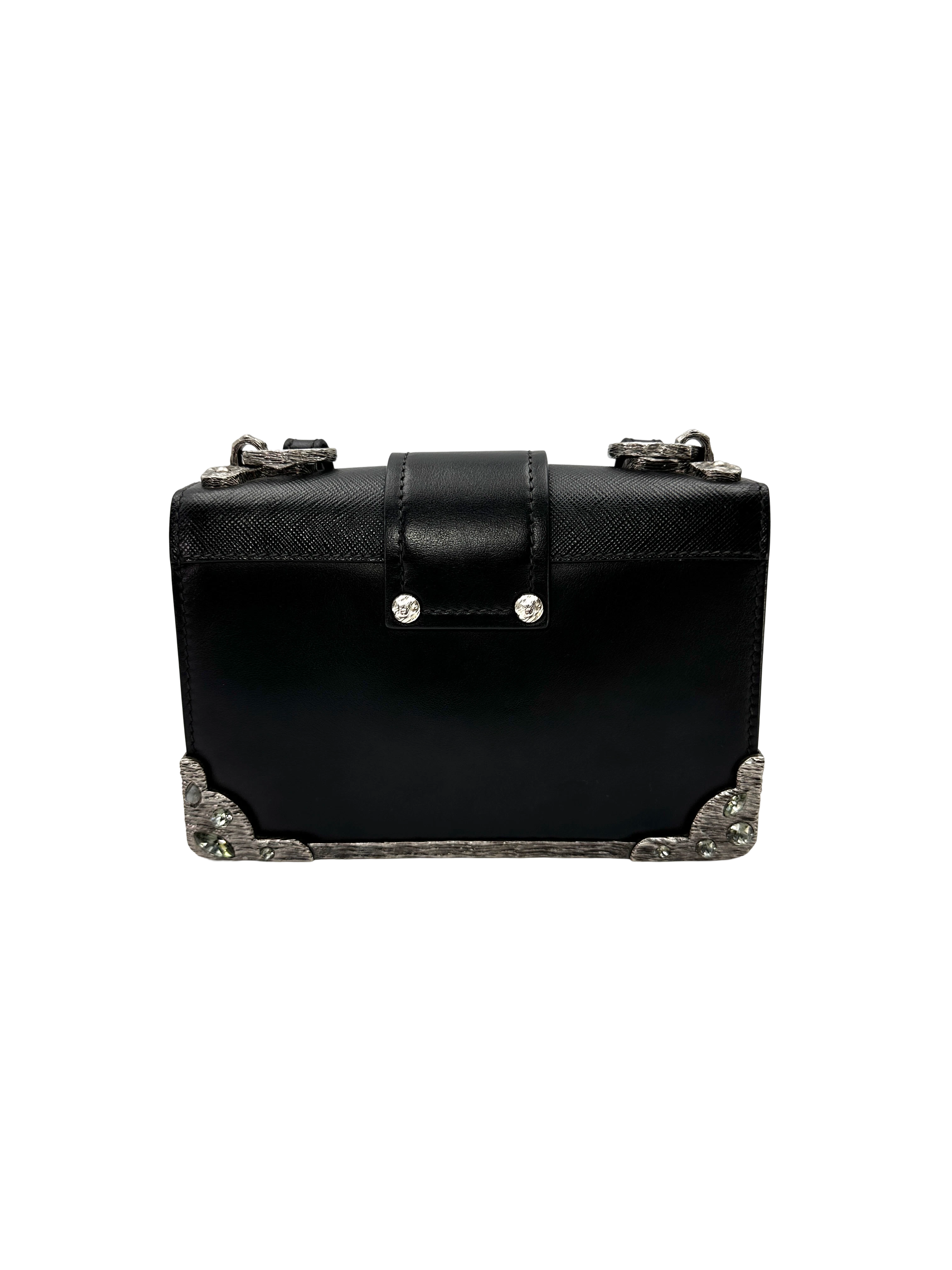Prada Cahier Crystal-Embellished Black Leather Shoulder Bag PR525
