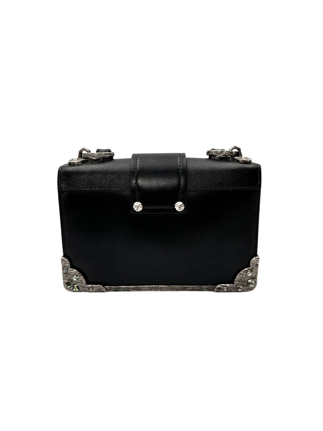 Prada Cahier Crystal-Embellished Black Leather Shoulder Bag PR525