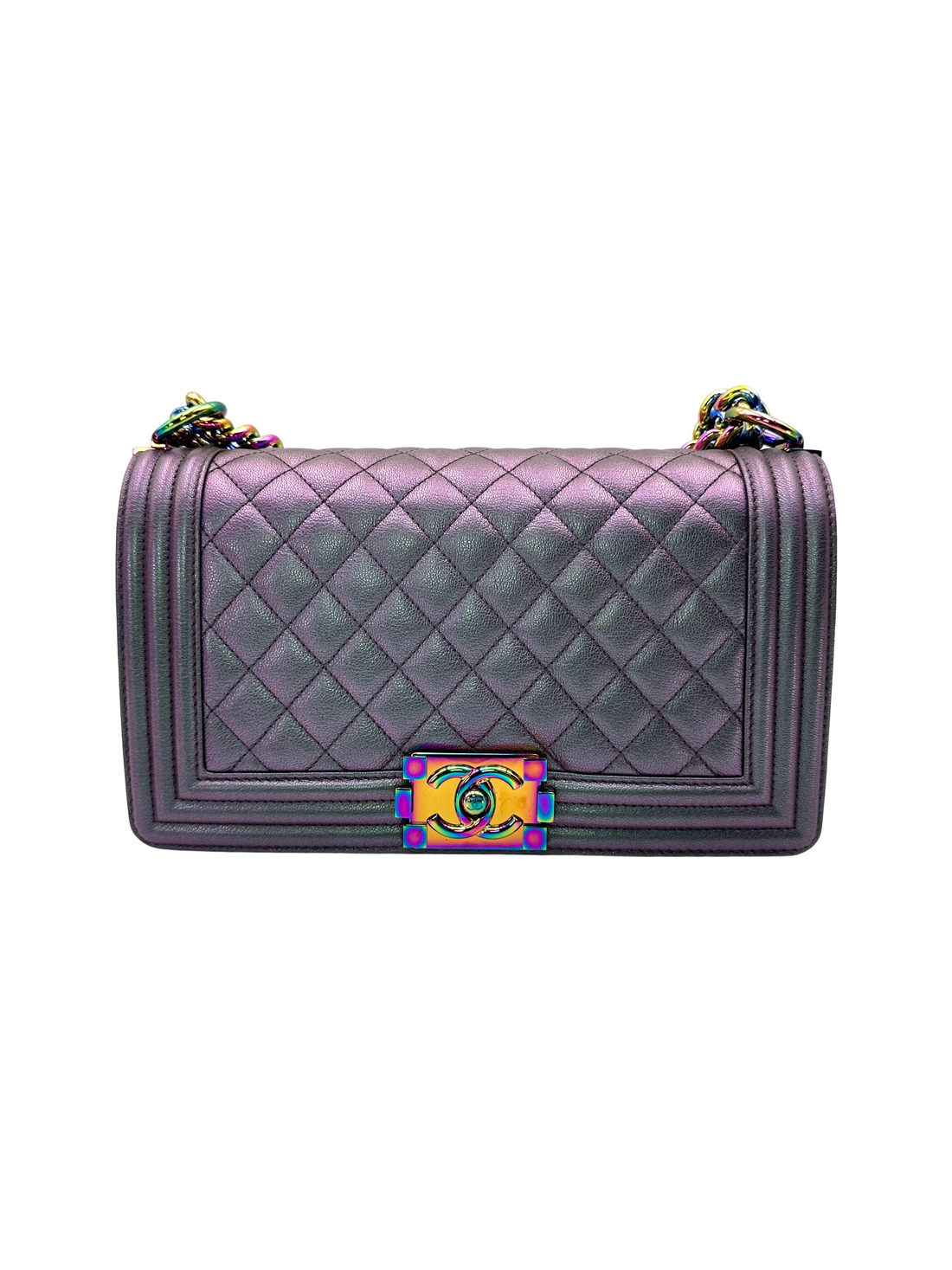 Chanel LeBoy Iridescent Purple Quilted Leather Medium Size Flap Bag(21***66) CC2353