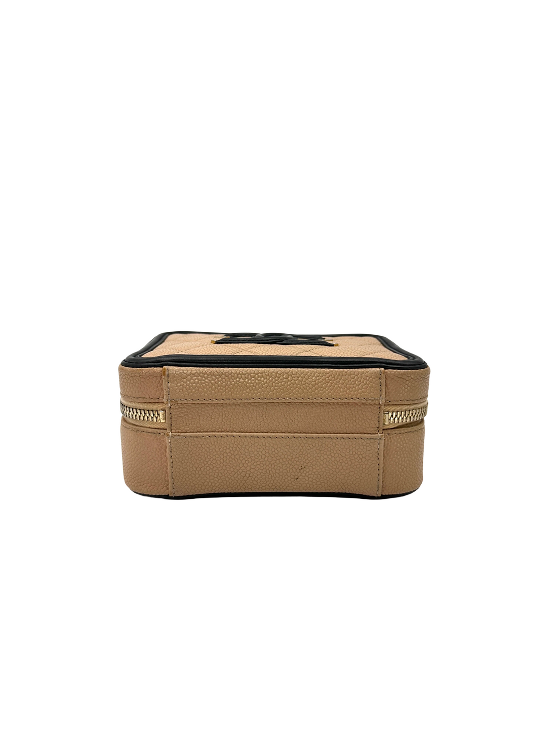 Chanel CC Filigree Black/Beige Quilted Leather Top Handle Vanity Case(26***26) CC2357