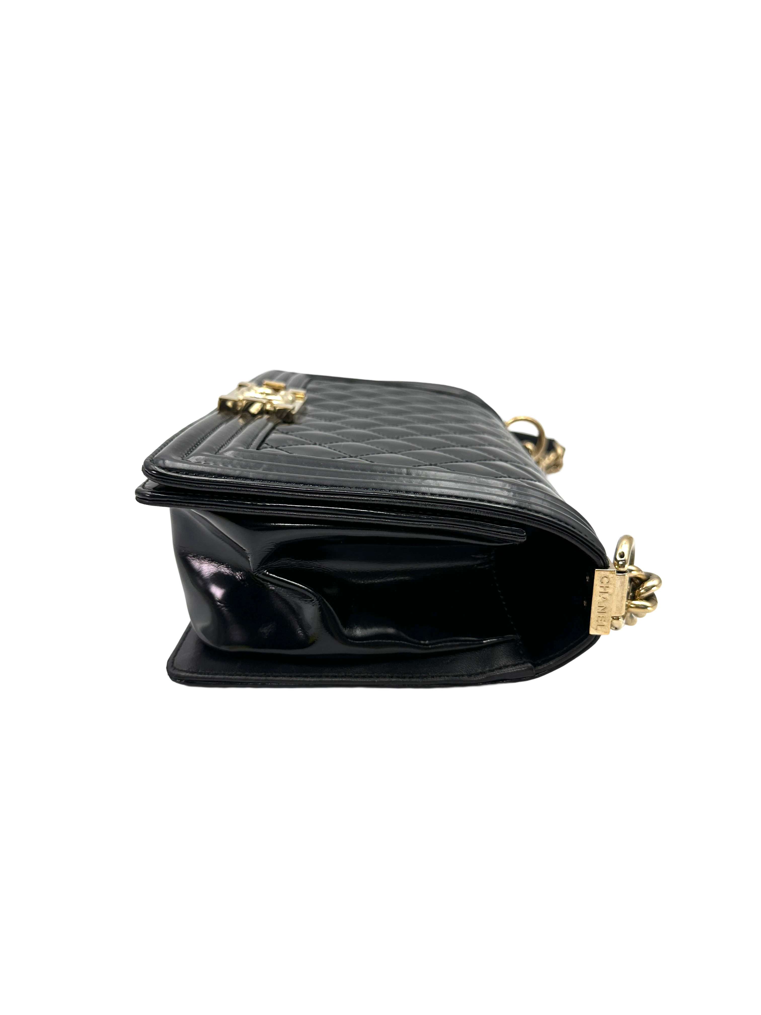 Chanel LeBoy Black Quilted Patent Leather Flap Bag With Gold Buckle(22***57) CC2358