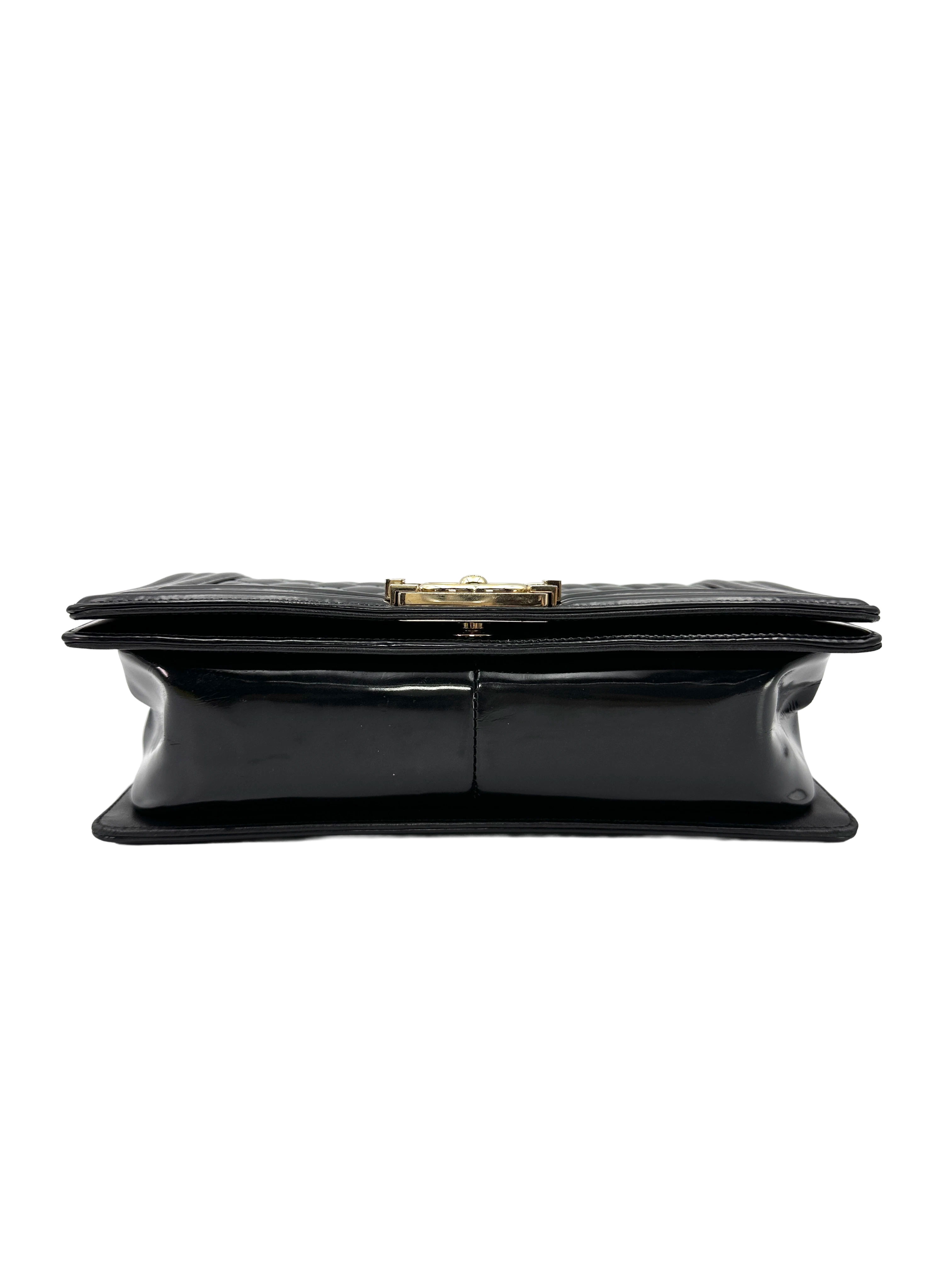 Chanel LeBoy Black Quilted Patent Leather Flap Bag With Gold Buckle(22***57) CC2358