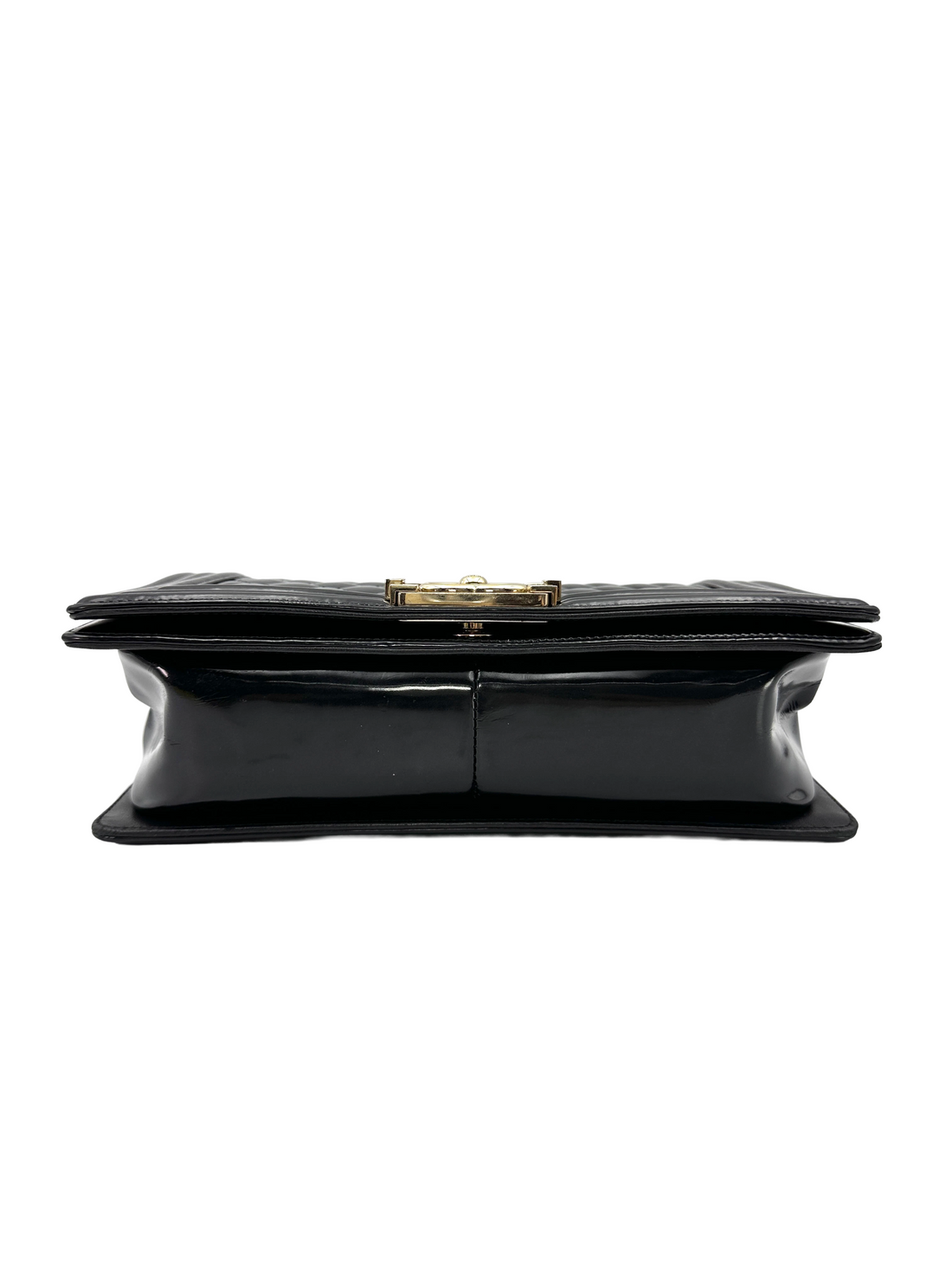 Chanel LeBoy Black Quilted Patent Leather Flap Bag With Gold Buckle(22***57) CC2358