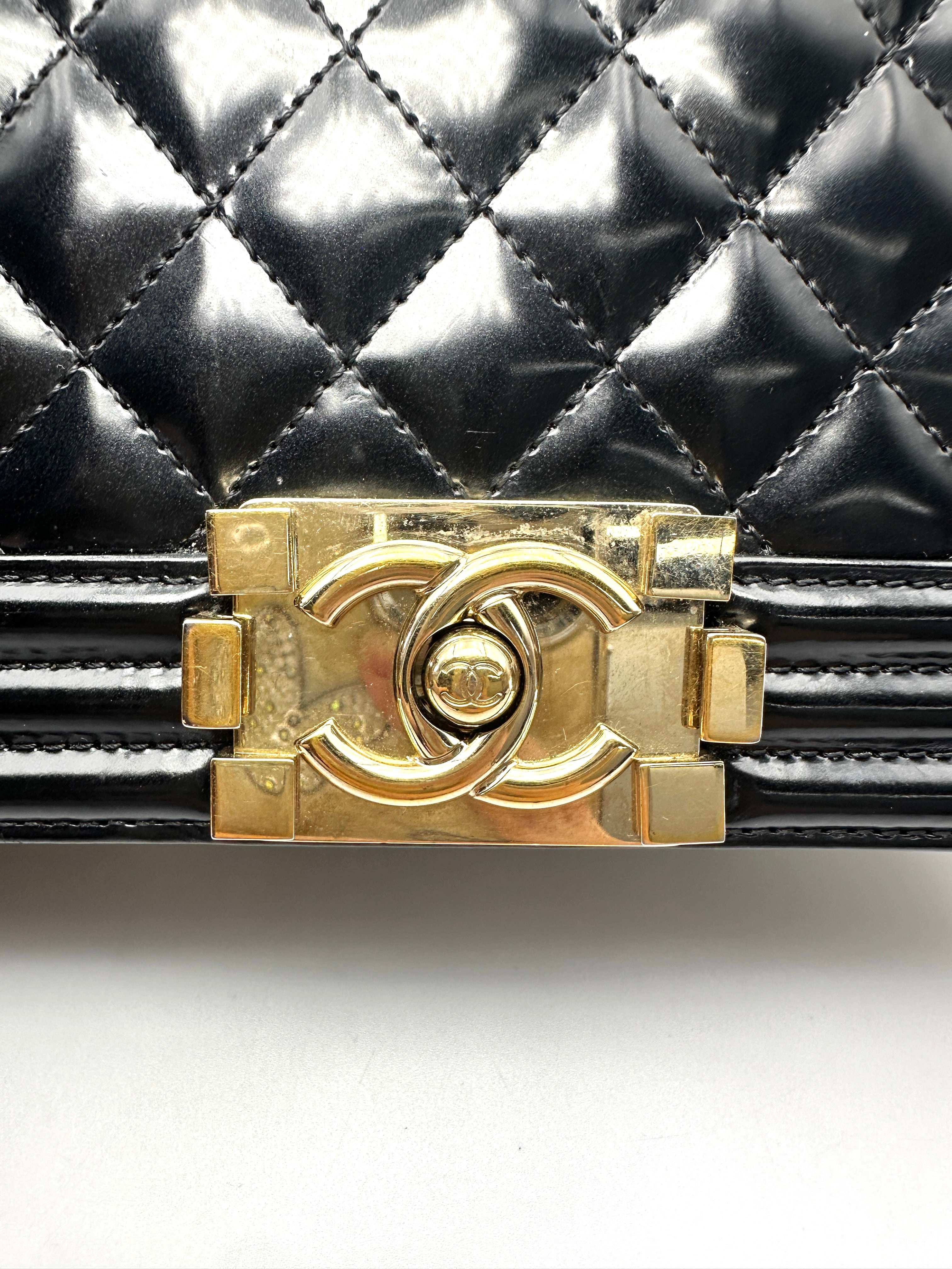 Chanel LeBoy Black Quilted Patent Leather Flap Bag With Gold Buckle(22***57) CC2358