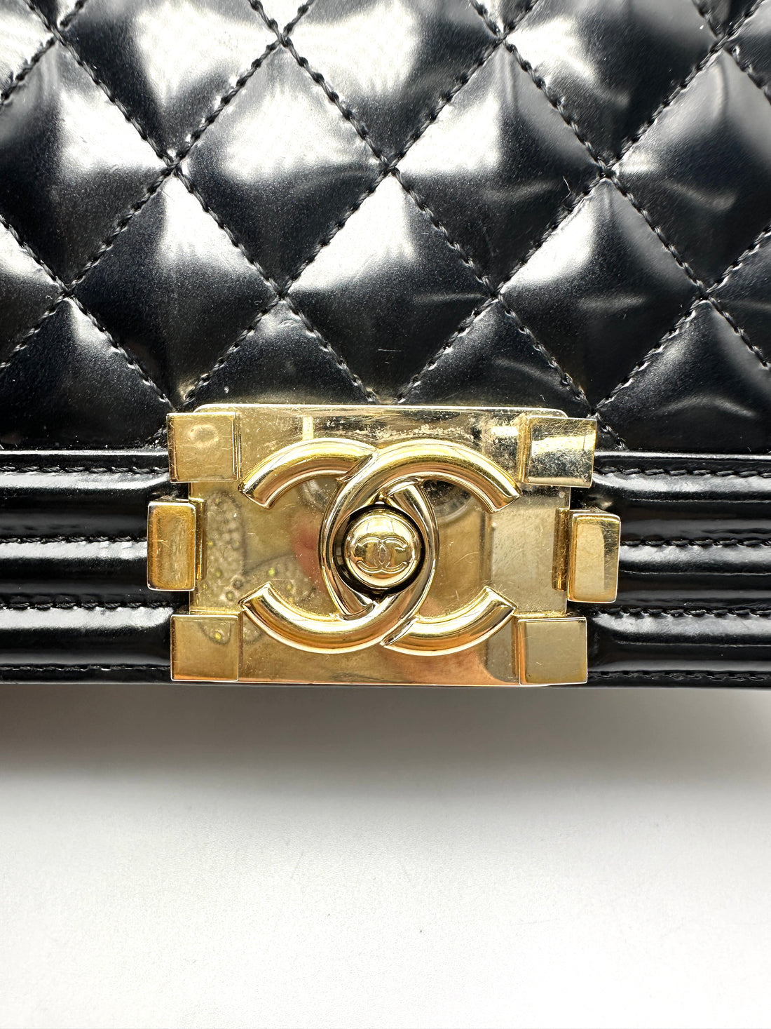 Chanel LeBoy Black Quilted Patent Leather Flap Bag With Gold Buckle(22***57) CC2358