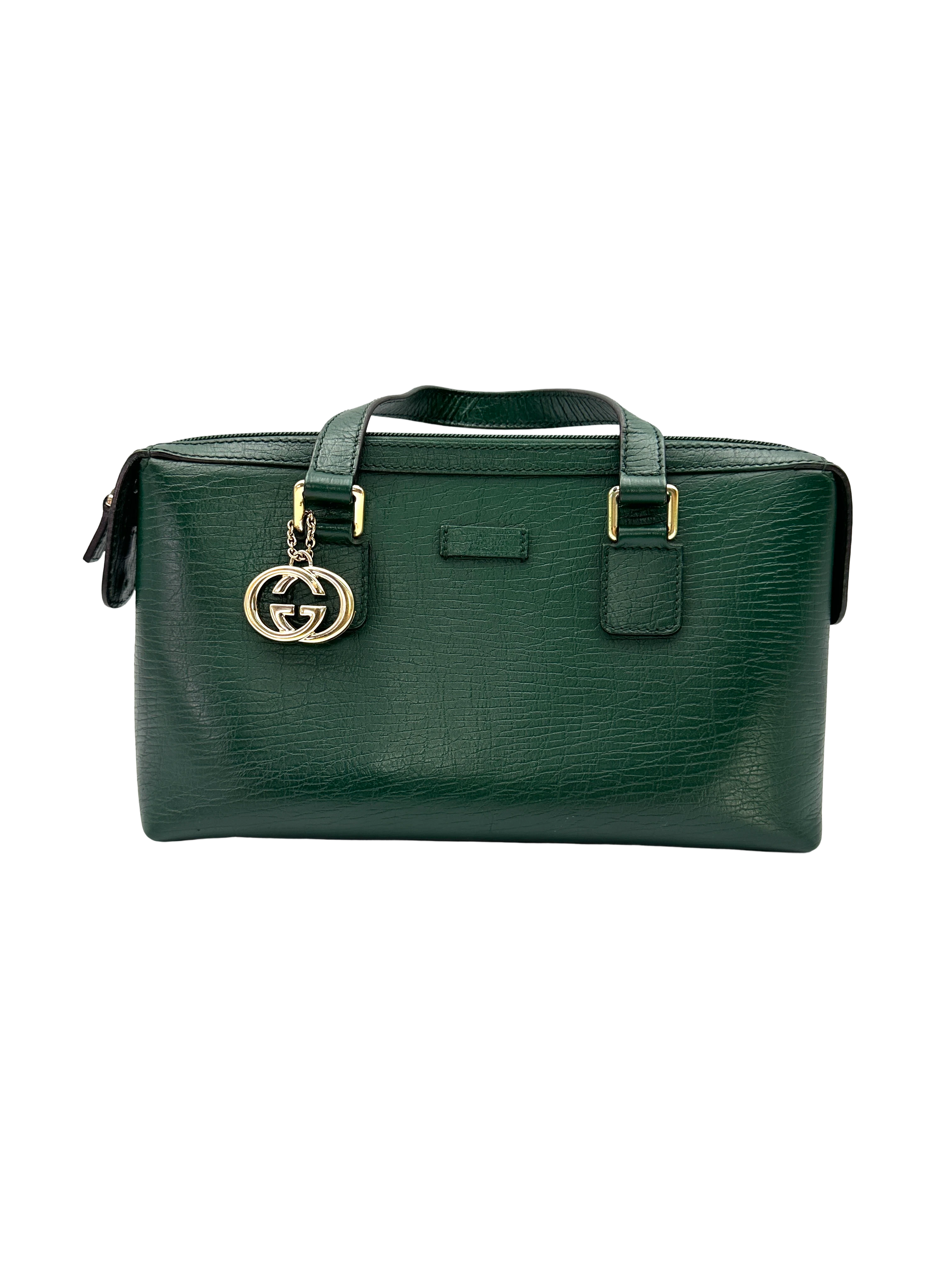 Gucci Green Textured Leather Top Handle Bag GG1371