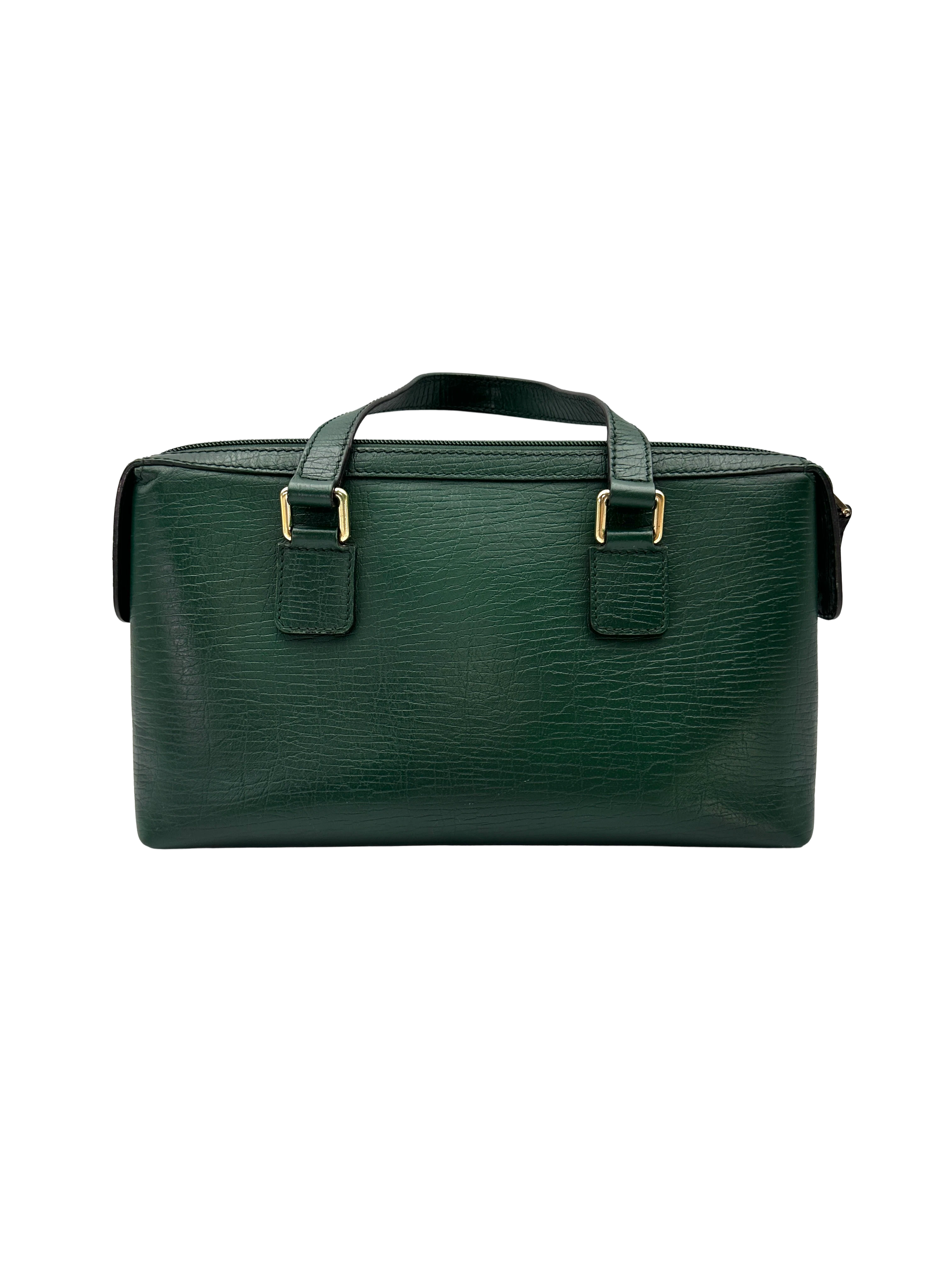 Gucci Green Textured Leather Top Handle Bag GG1371