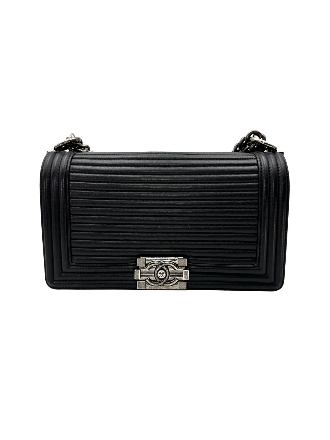 Chanel LeBoy Black Horizontal Quilted Leather Flap Bag With Silver Buckle(21***39) CC2360