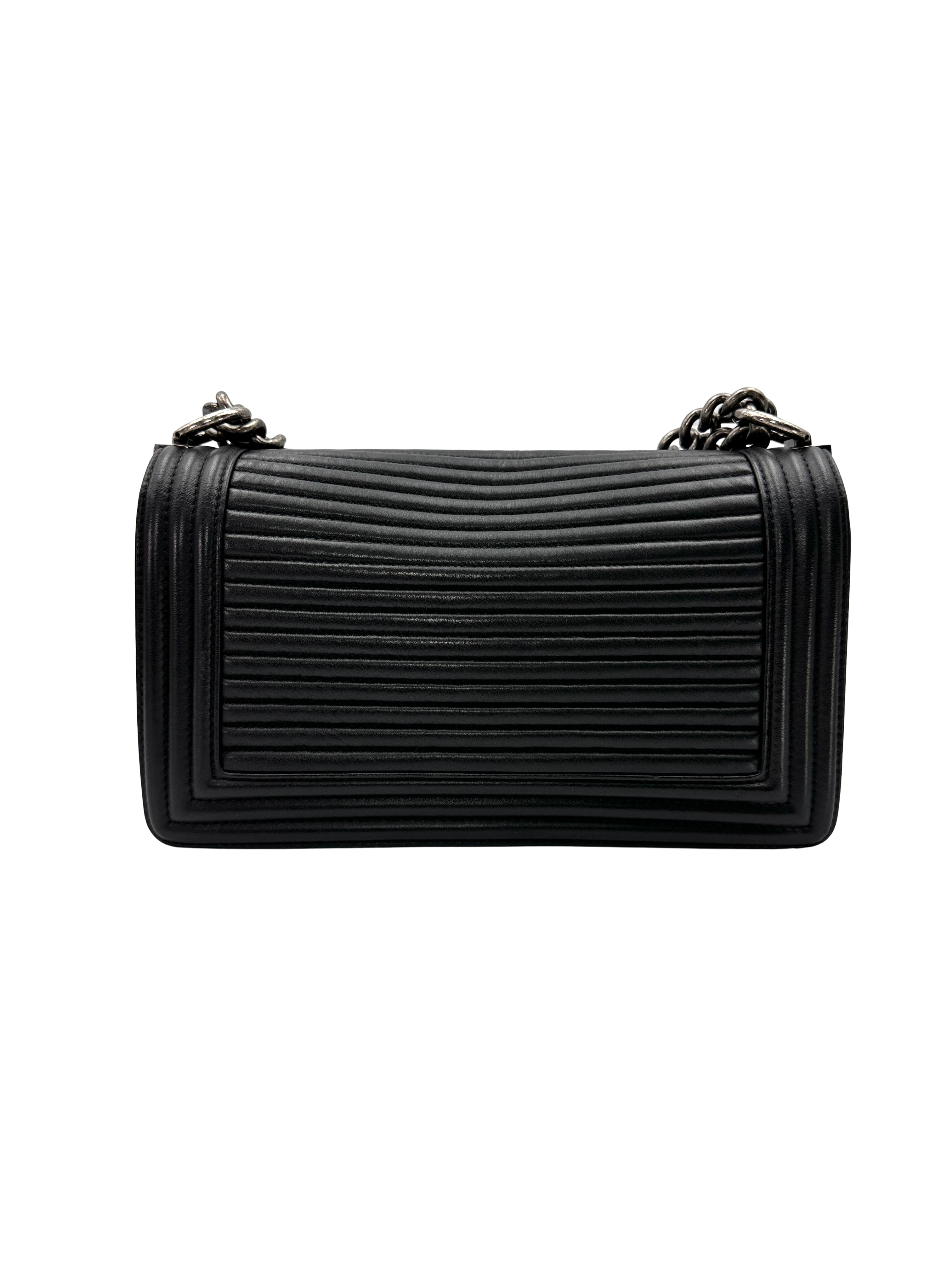 Chanel LeBoy Black Horizontal Quilted Leather Flap Bag With Silver Buckle(21***39) CC2360