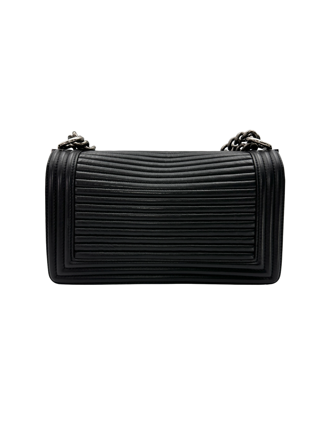 Chanel LeBoy Black Horizontal Quilted Leather Flap Bag With Silver Buckle(21***39) CC2360