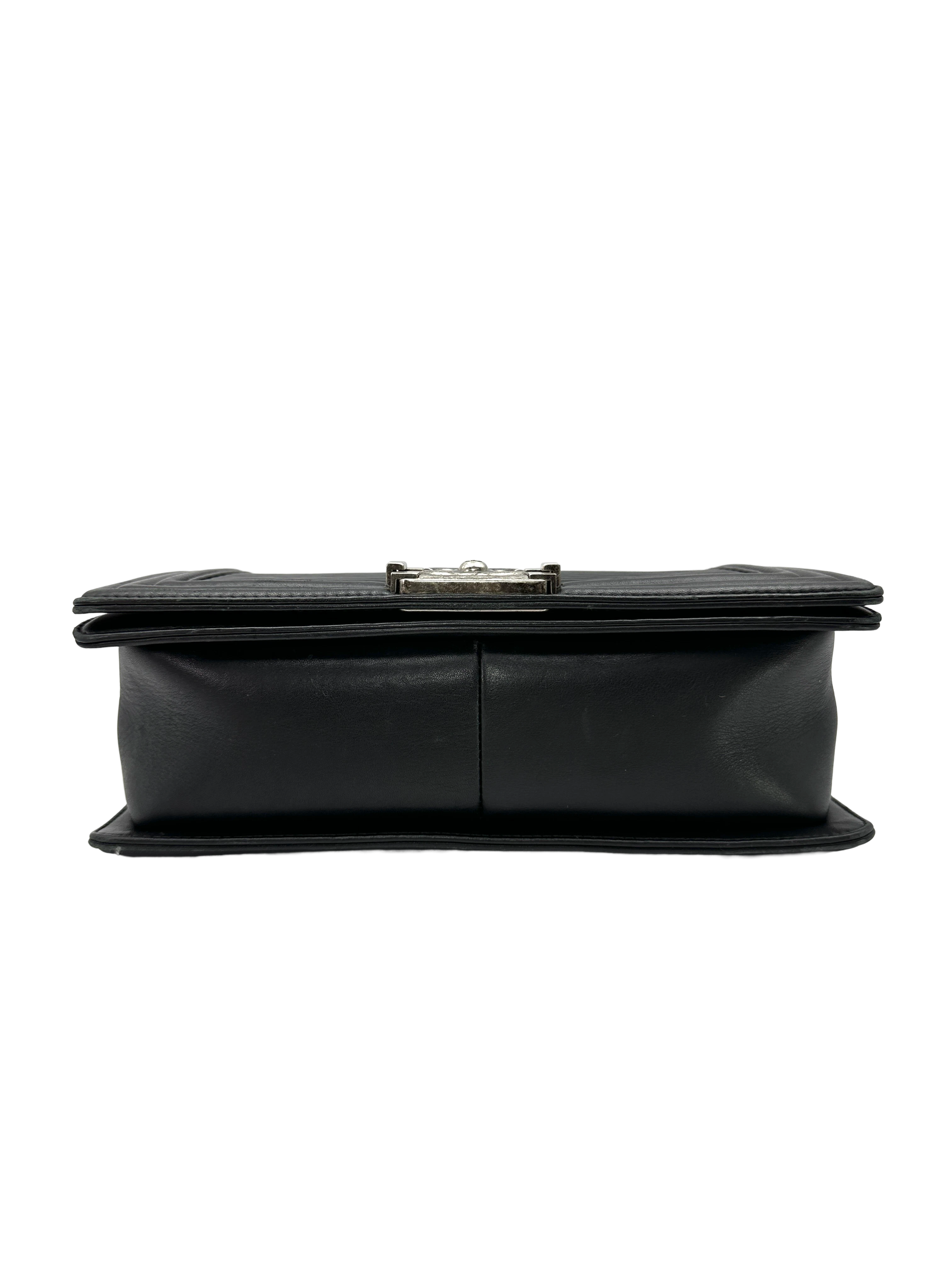 Chanel LeBoy Black Horizontal Quilted Leather Flap Bag With Silver Buckle(21***39) CC2360