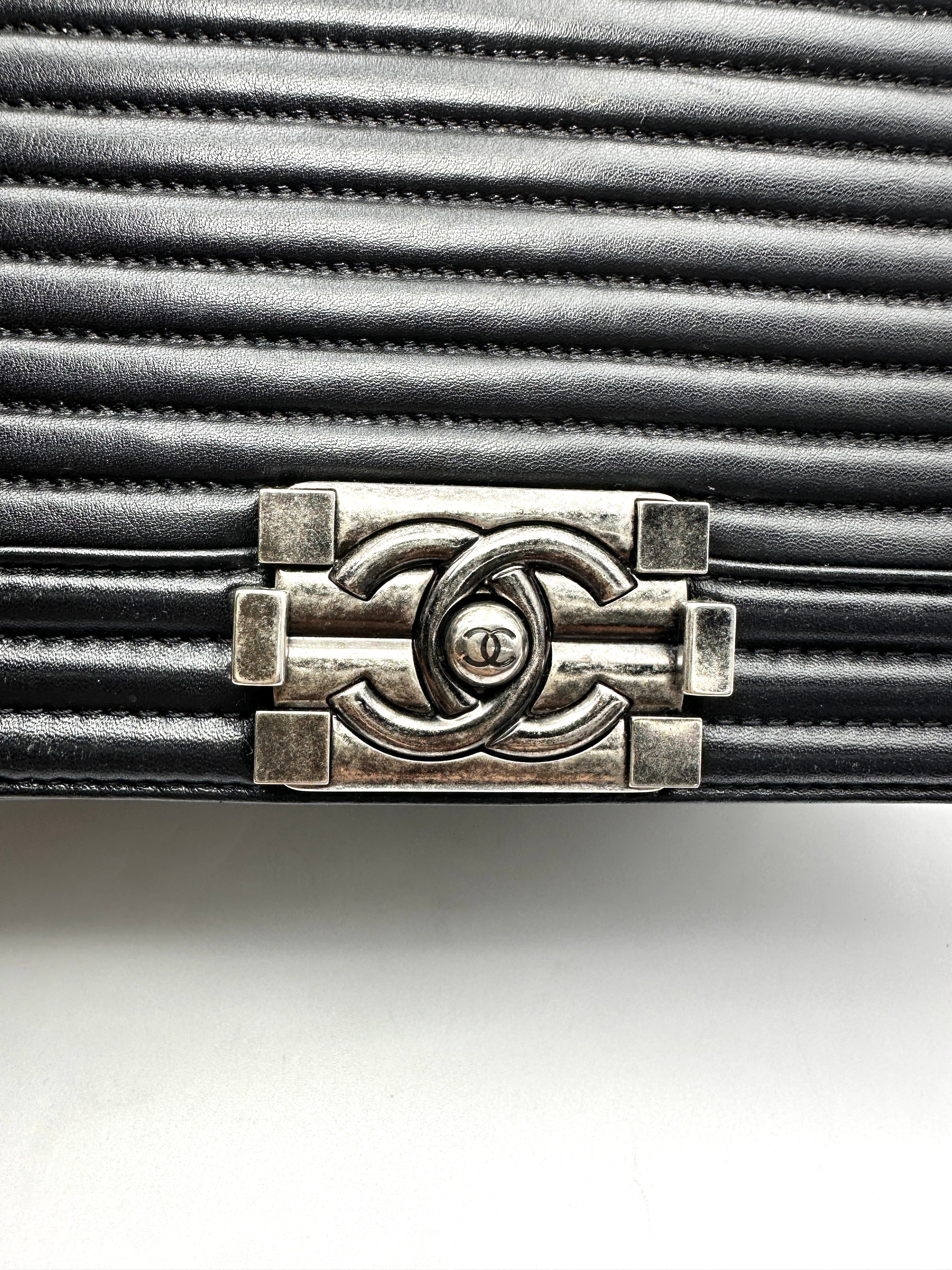 Chanel LeBoy Black Horizontal Quilted Leather Flap Bag With Silver Buckle(21***39) CC2360