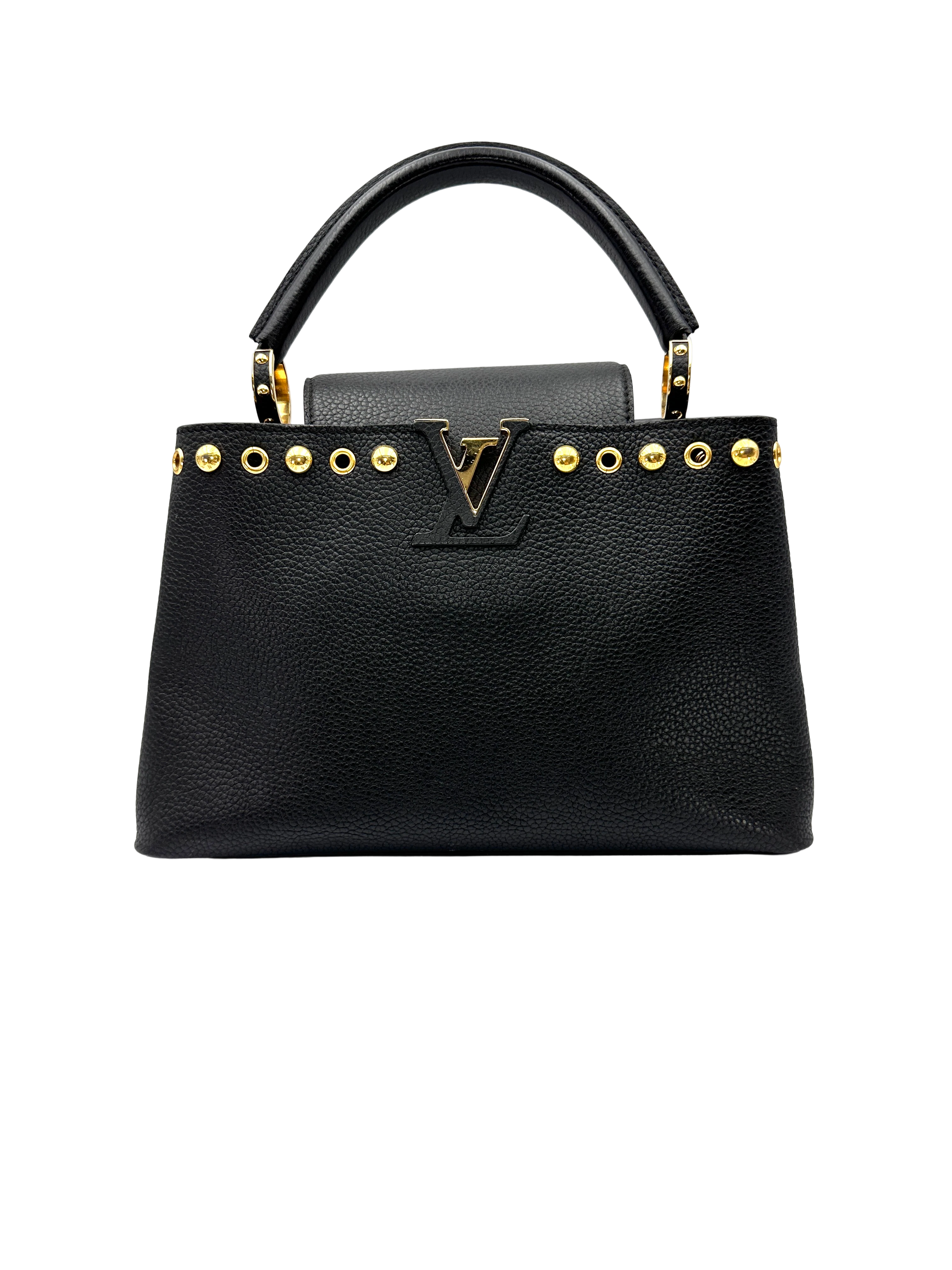 Louis Vuitton Capucines MM Black Taurillon Leather Handle Bag With Gold Studs LV3160