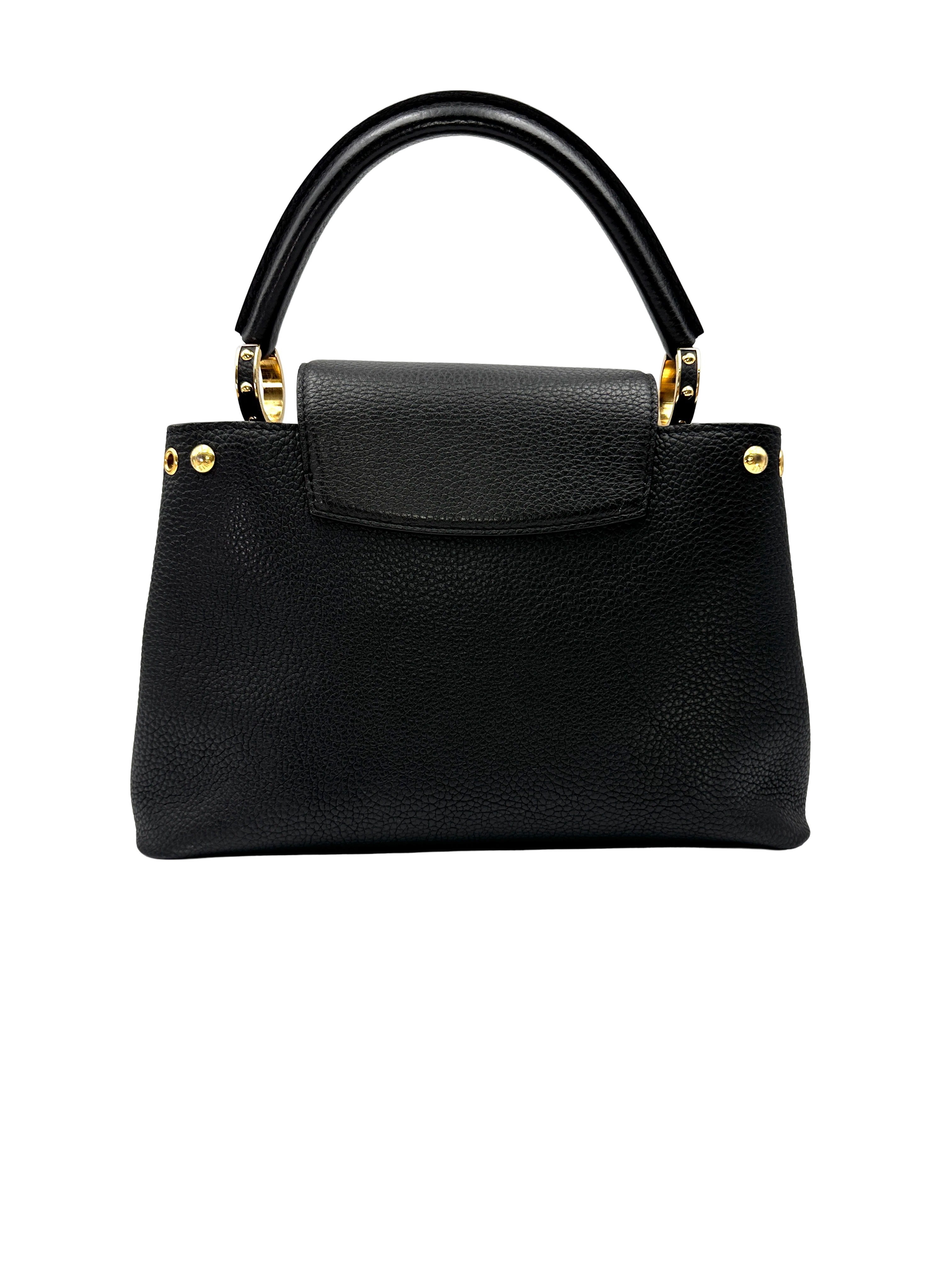Louis Vuitton Capucines MM Black Taurillon Leather Handle Bag With Gold Studs LV3160