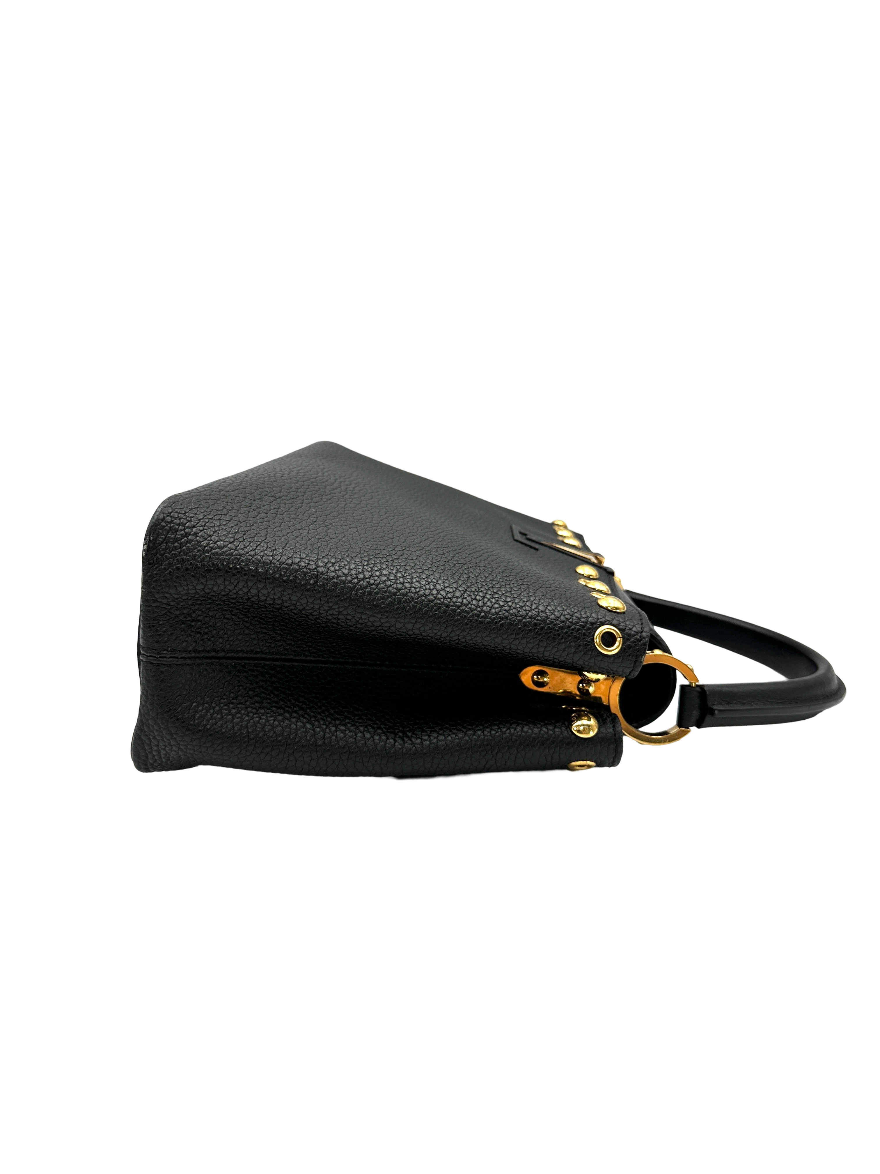 Louis Vuitton Capucines MM Black Taurillon Leather Handle Bag With Gold Studs LV3160