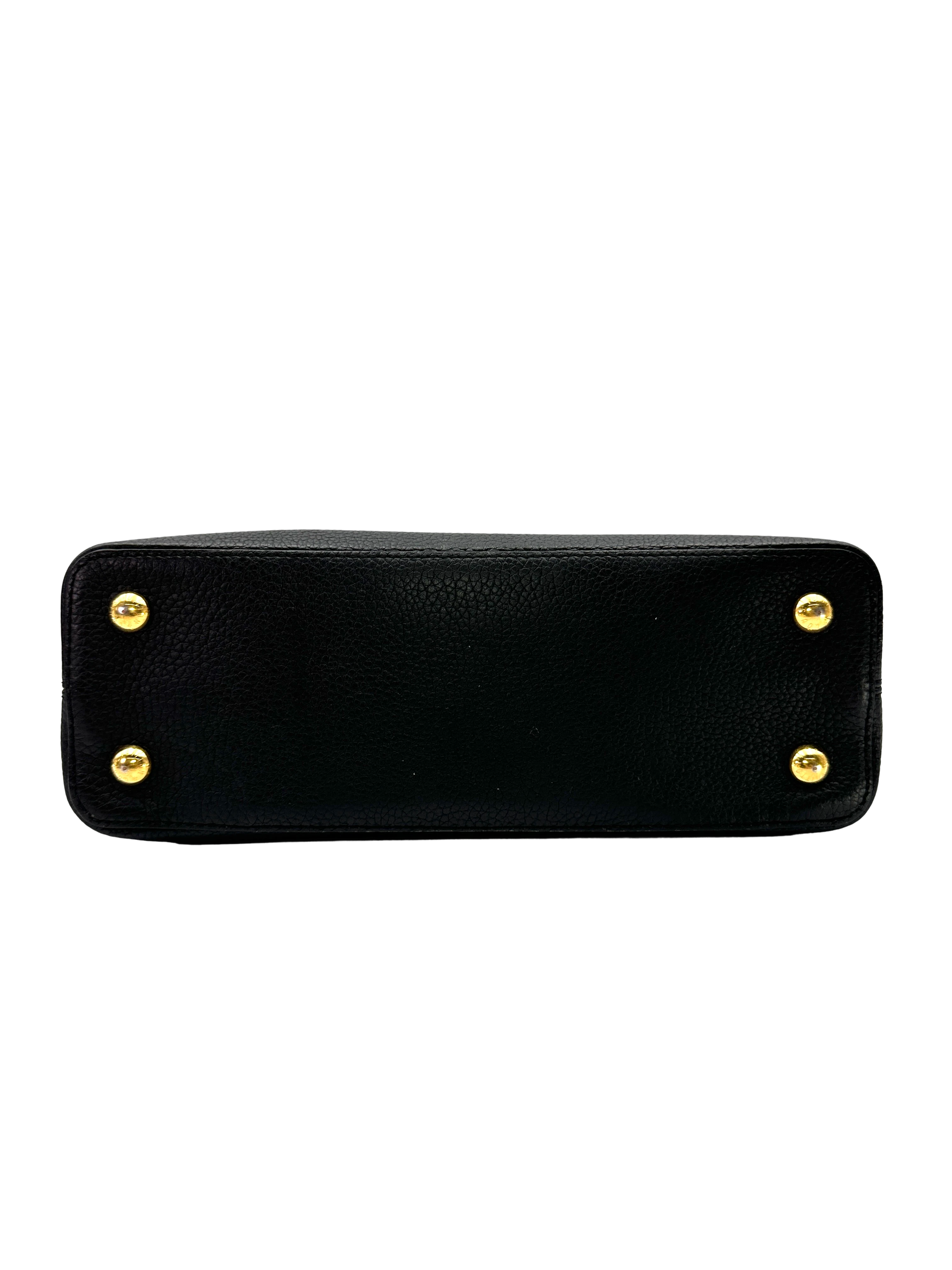 Louis Vuitton Capucines MM Black Taurillon Leather Handle Bag With Gold Studs LV3160
