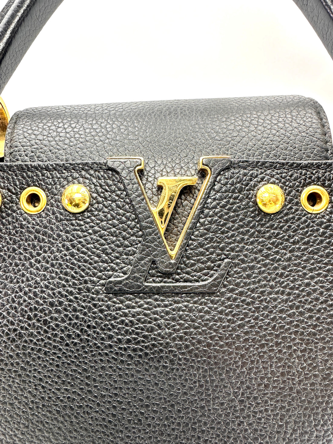 Louis Vuitton Capucines MM Black Taurillon Leather Handle Bag With Gold Studs LV3160